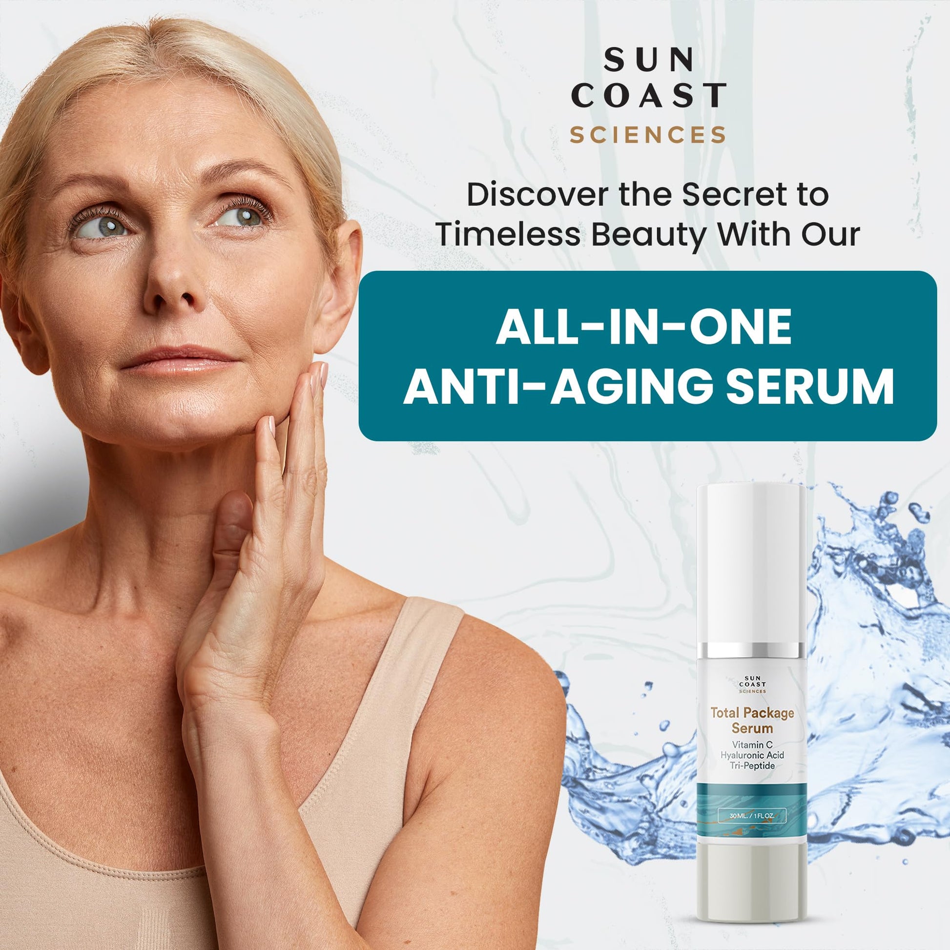 SUN COAST SCIENCES Sun Coast Sciences - Suero facial con paquete completo, todo en uno, con vitamina C, ácido hialurónico y péptidos, súper suero facial antienvejecimiento para arrugas, iluminador y