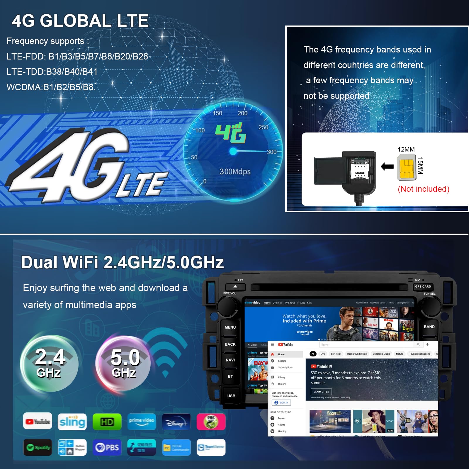 Radio de Coche SWTNVIN GMC Plata 4G LTE Android 13 8 Núcleos 4+64G