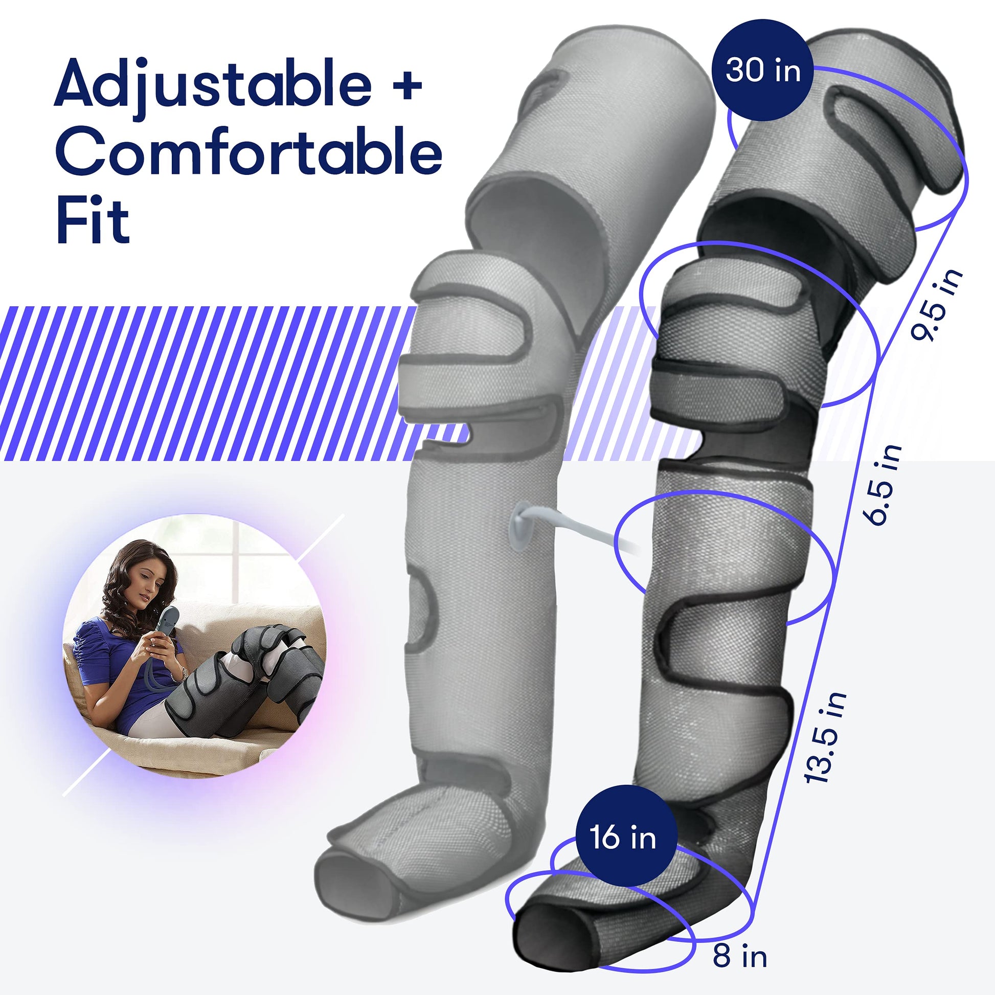 Leg Massager for Circulation & Relaxation - Sequential Machine for Home Use - Massage Legs, Calf, Foot, Thighs, Knees – Battery Powered SCD Boot for Restless Leg, Muscle Pain + Handheld Controller