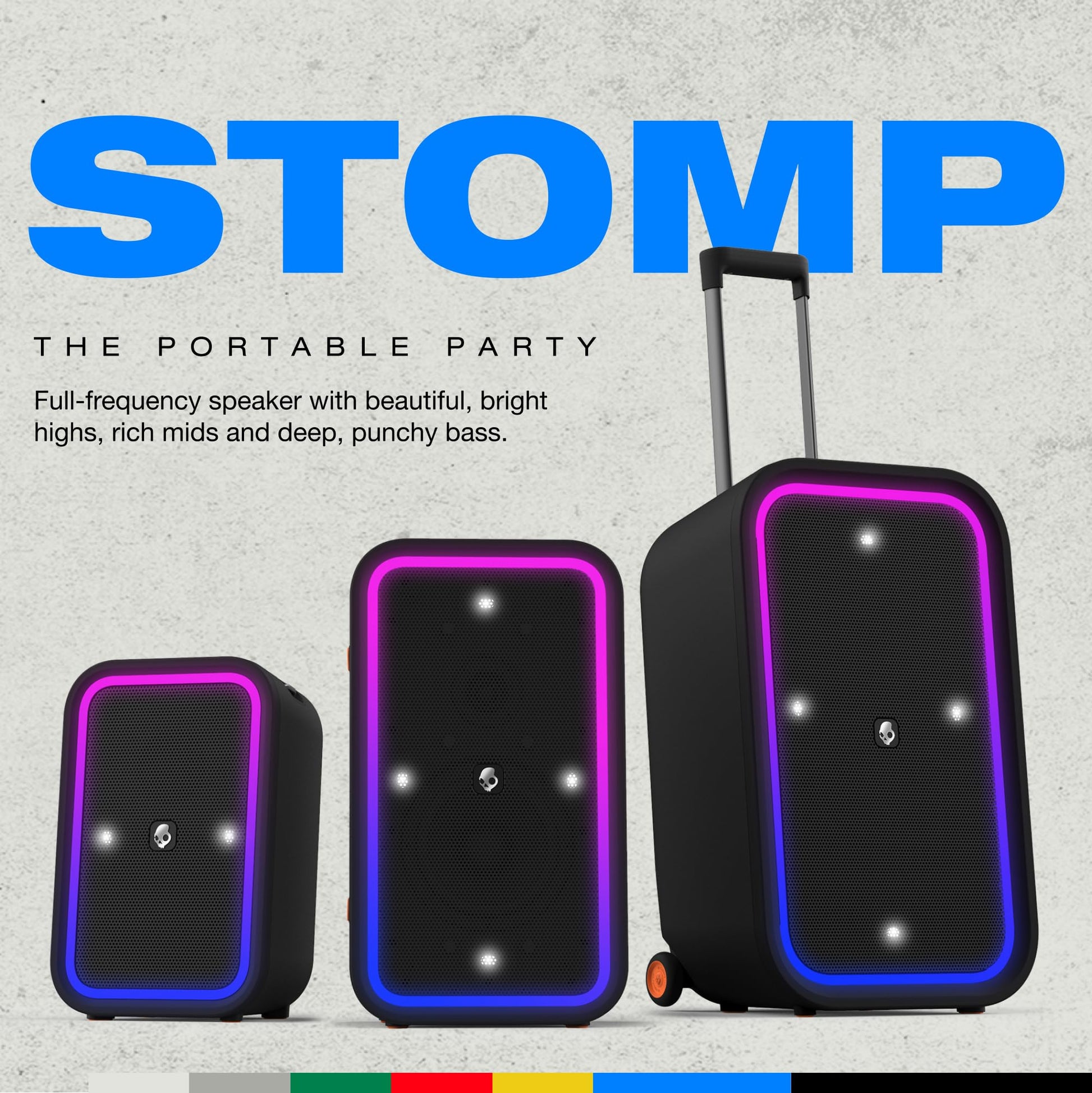 Skullcandy Stomp - Bocina Bluetooth para Fiesta, IPX7 Impermeable, inalámbrico y portátil, con Luces LED y Modos estroboscópicos, batería de 12 Horas, multienlace y Carga USB-C y USB-A 2SKSK1850B0L2