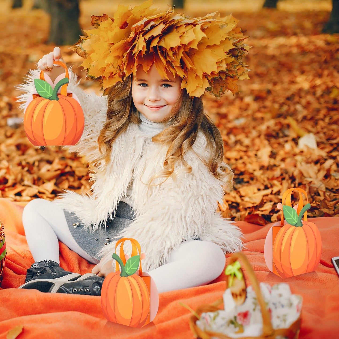 XEQWZVFR - Juego de 25 bolsas de regalo de papel de calabaza con asa, bolsas de dulces de otoño, bolsas de golosinas de caramelo, bolsa de regalo kraft para cosecha de otoño, Halloween, baby shower