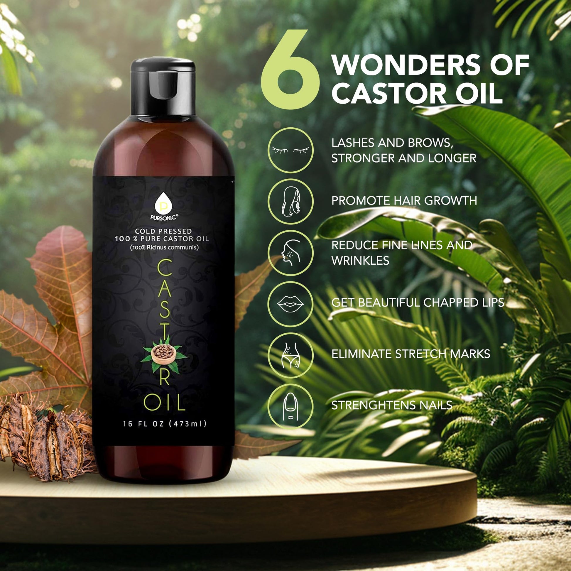 Aceite Orgánico de Ricino Puro 16 oz para Crecimiento Capilar y Piel Nutrida - Sin Hexano - Prensado en Frío - Cabello y Piel Seca Saludable.