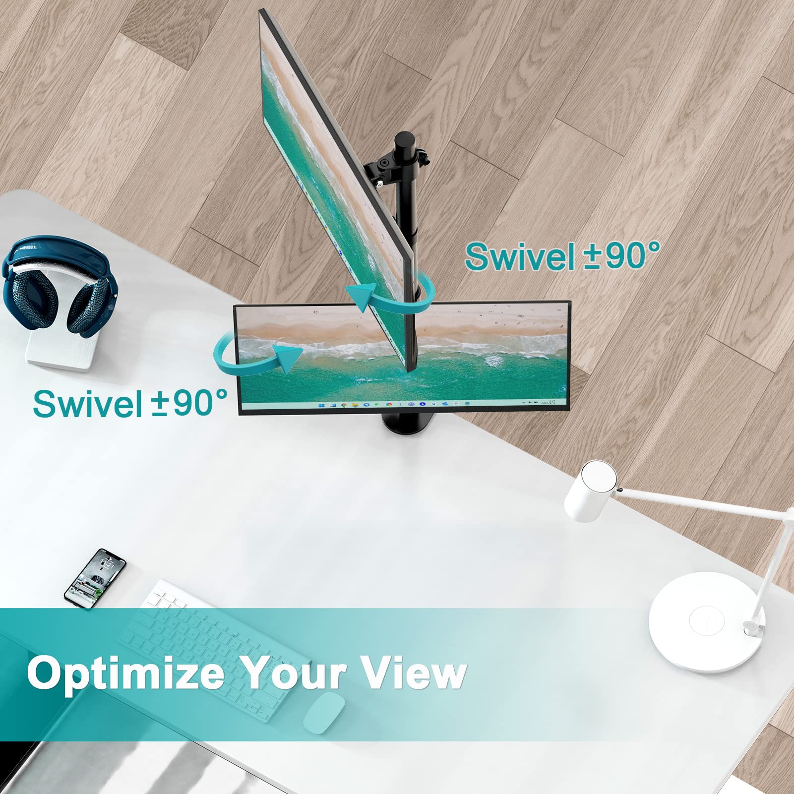 Soporte Vertical para Monitor Doble MOUNT PRO Ajustable y Giratorio para 2 Monitores de hasta 32 Pulgadas