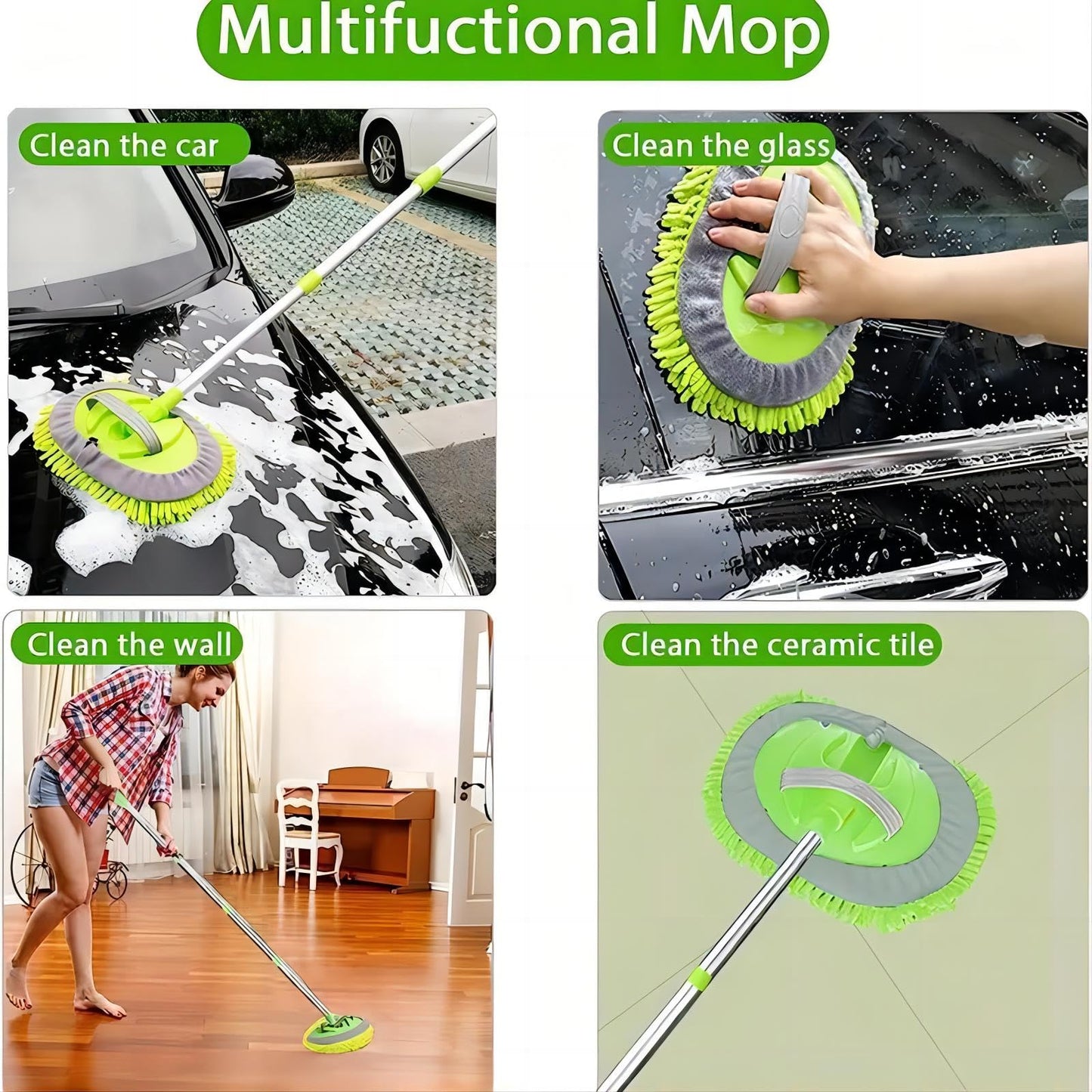 Cepillo Automotriz Willingheart Azul con Mango Telescópico 2 en 1 y Rotación 180° Para Lavado Sin Arañazos