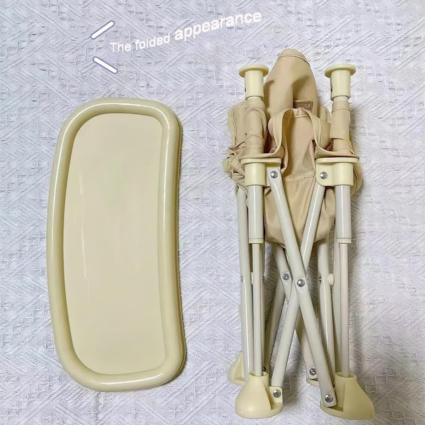 Silla de comedor plegable portátil para bebé, silla alta para exteriores, asiento plegable para niños pequeños con sombrilla y cinturón de seguridad (paraguas de borla beige)