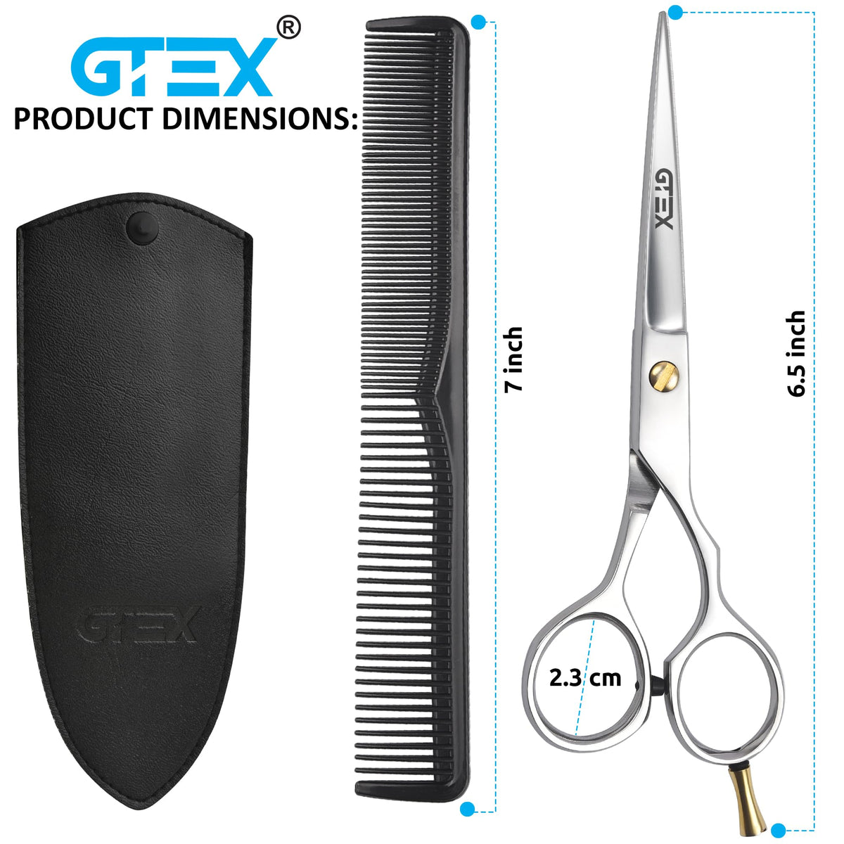GTEX Tijeras de peluquería profesionales – 6,5" Premium Tijeras para el pelo con peine y estuche – Tijeras de peluquería súper afiladas – Hair Scissors