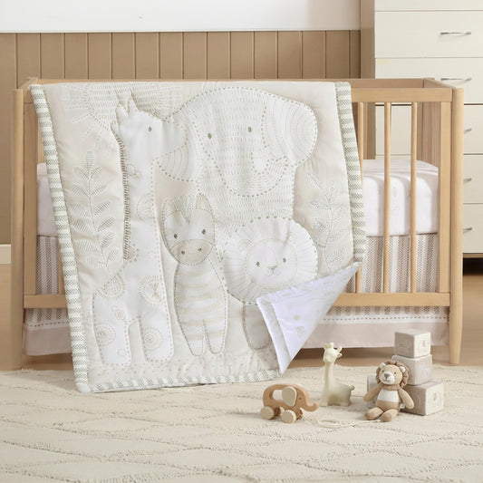 El juego de cama de 3 piezas para cuna de The Hōmistry para niños y niñas - Edredón reversible, sábana ajustada, falda de cuna - Juego de ropa de cama para cuna de microfibra suave, transpirable y
