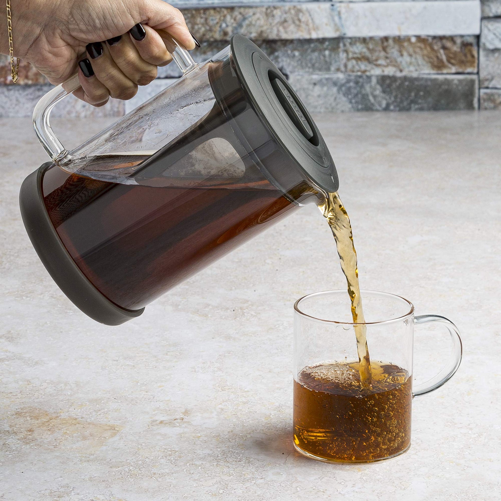 Cafetera de Vidrio Primula Pace Negro con Tapa Hermética para 6 Tazas