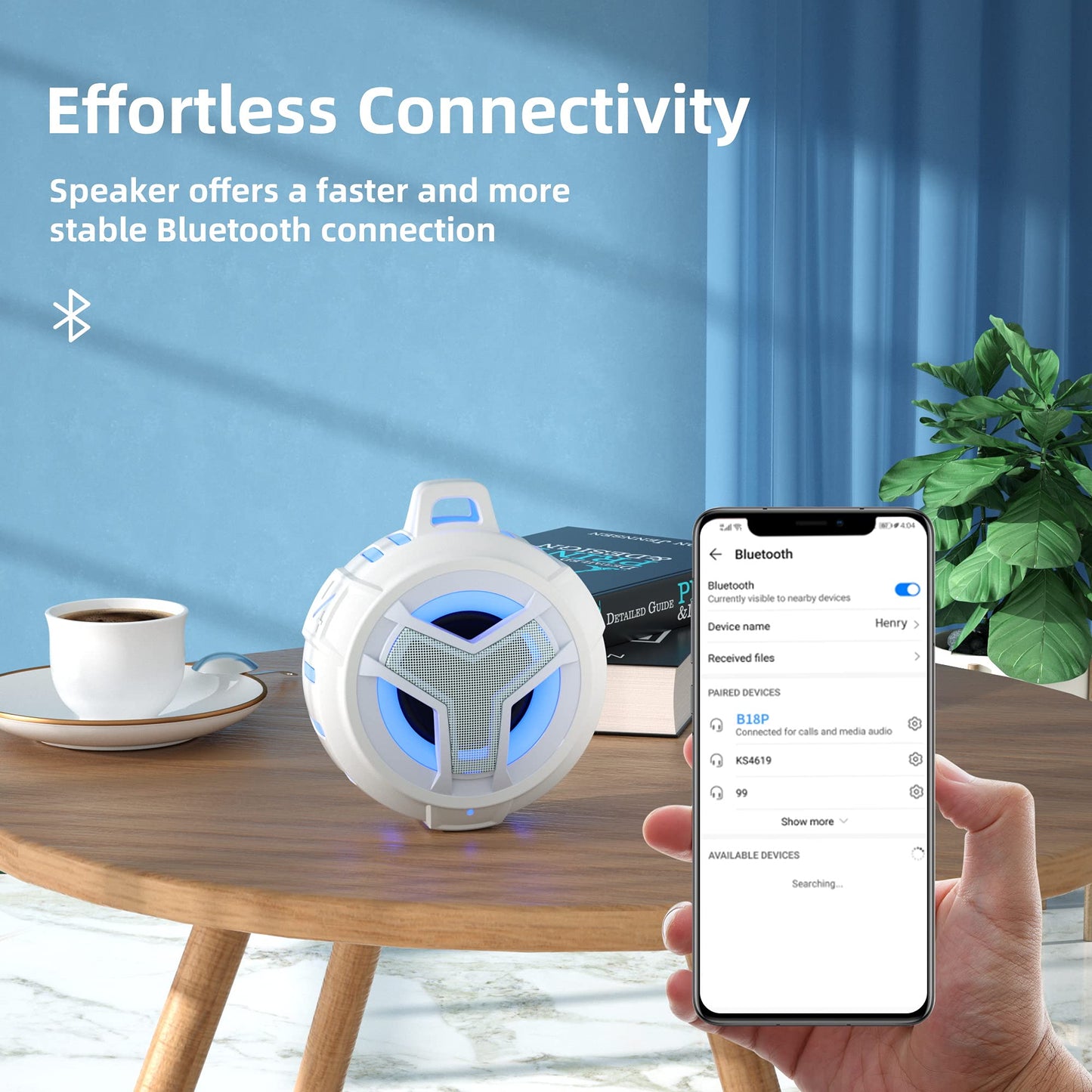 EBODA - Altavoz de ducha Bluetooth IPX7 impermeable, mini altavoces portátiles, estéreo inalámbrico verdadero Bluetooth 5.0 con sonido claro, flotante, 2000 mAh con luz LED para el hogar, playa, ducha