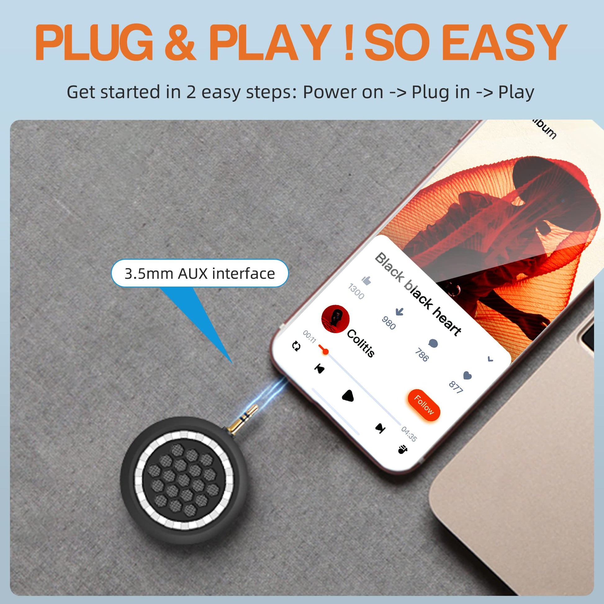 FIYAPOO Mini altavoz portátil, altavoz de 3 W para teléfono celular con interfaz de audio AUX de 3,5 mm para smartphone/tablet/computadora