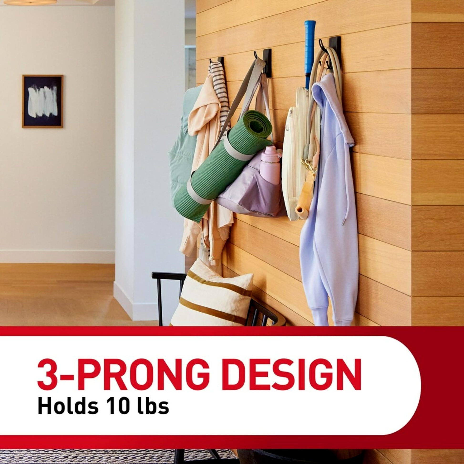 Command XL - Gancho Triple Negro Mate, 1 Gancho, 3 Tiras, Ganchos de Pared para Colgar sin daños con Tiras Adhesivas, Ganchos de Pared sin Herramientas para Colgar Decoraciones en Espacios Vivos