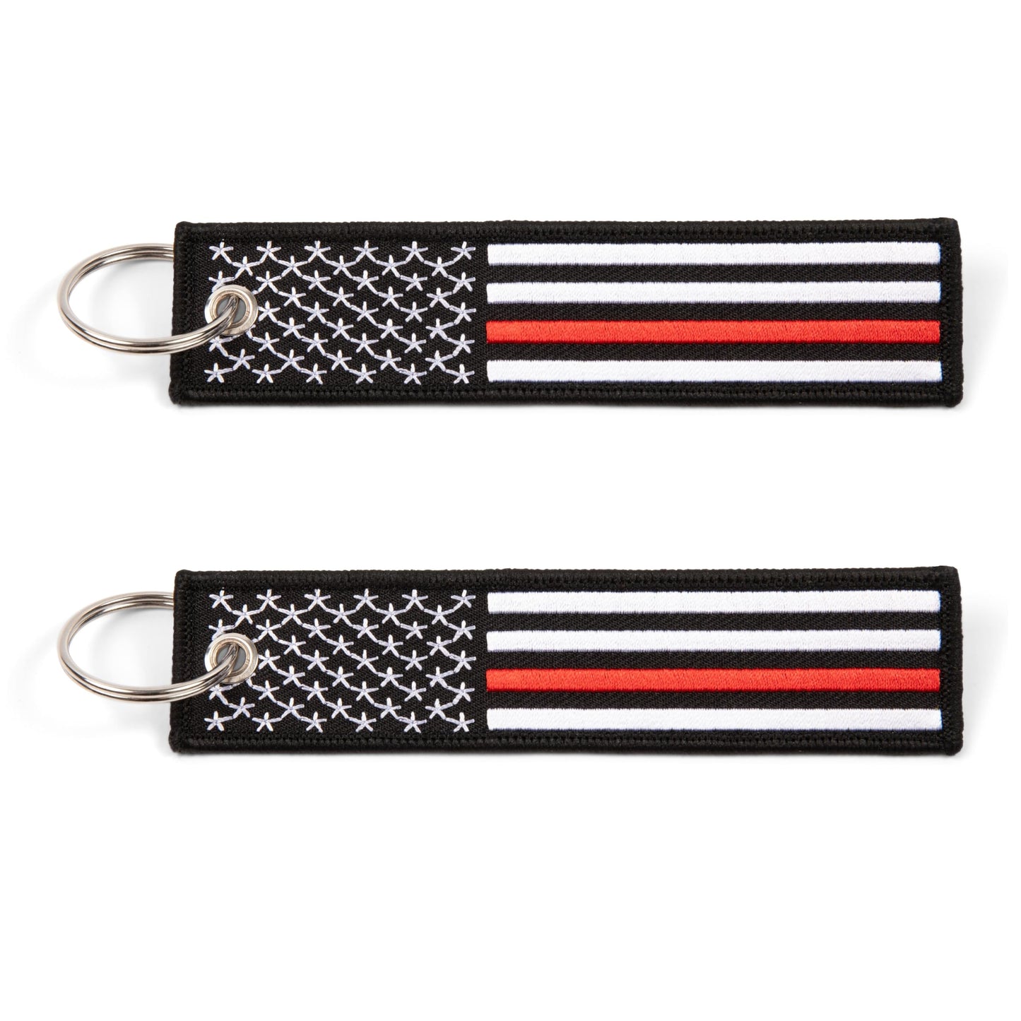 Great 1 etiqueta de llavero con bandera americana de línea roja fina con llavero y mosquetón, paquete de 2 unidades, bombero