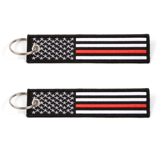 Great 1 etiqueta de llavero con bandera americana de línea roja fina con llavero y mosquetón, paquete de 2 unidades, bombero