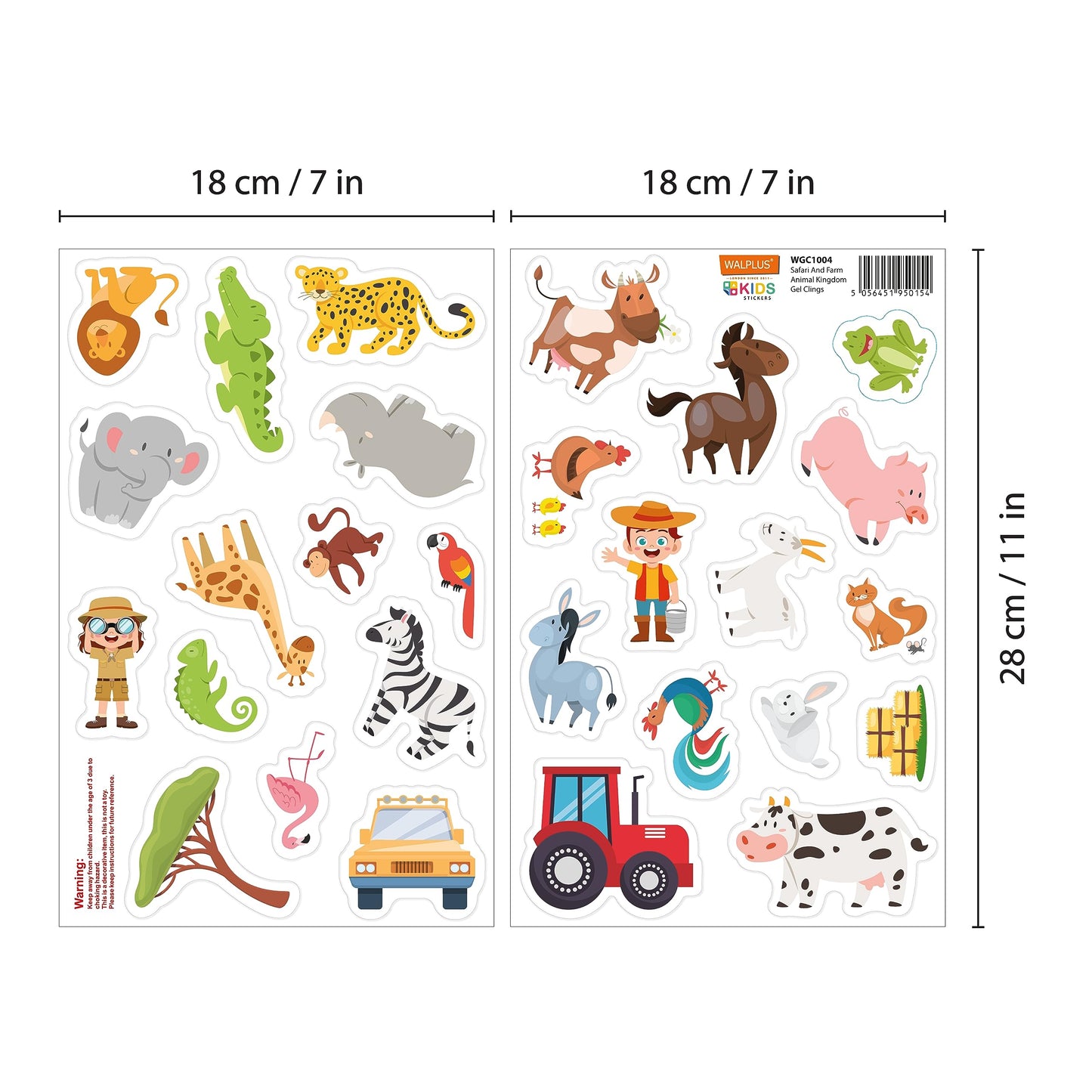 WALPLUS - Calcomanías de gel para ventana para niños pequeños, calcomanías de ventana, removibles, reutilizables, para cuarto de bebé, aula, suministros para fiestas, safari y animales de granja, 28