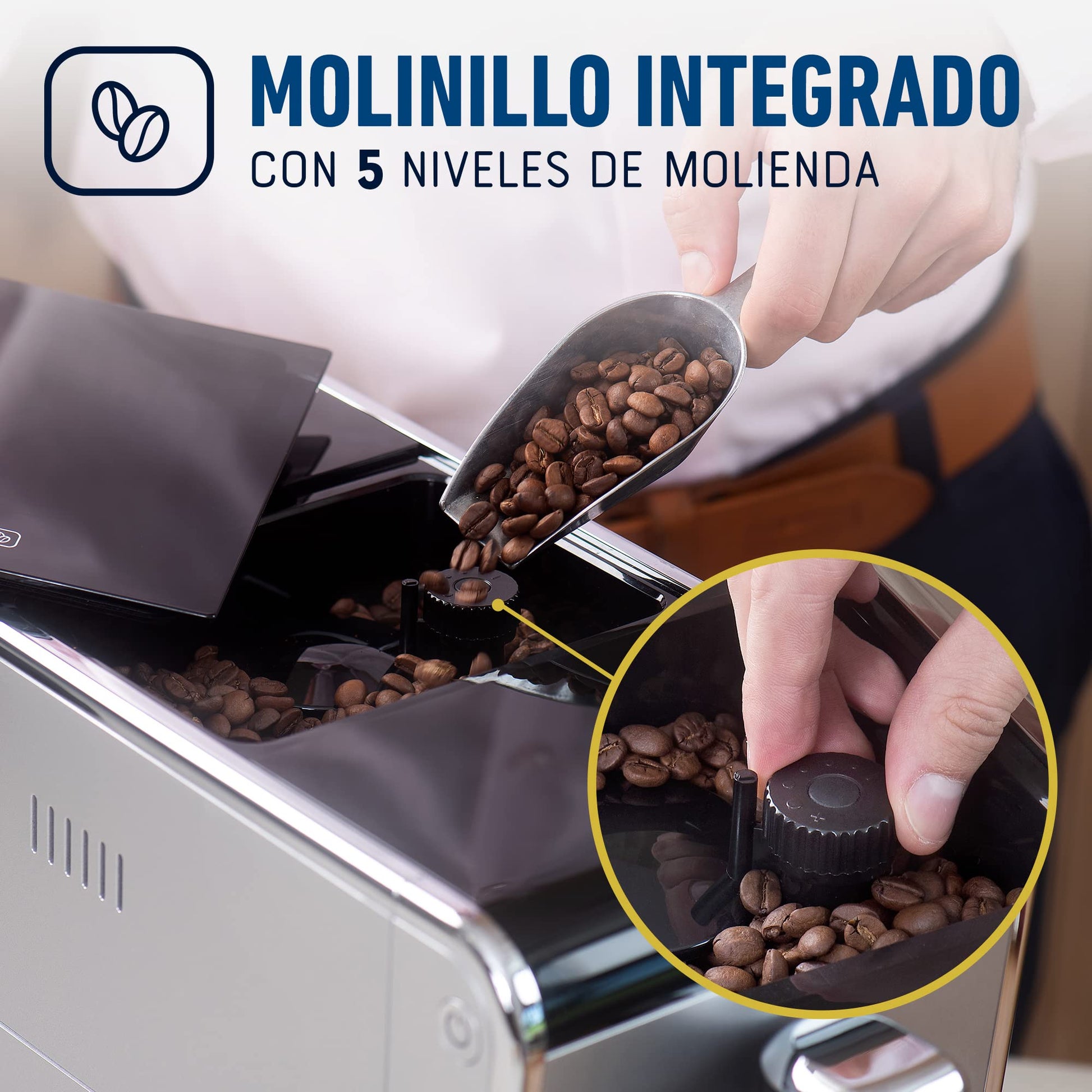 Oster Cafetera Super Automática para Espresso, de 20 Bares de Presión, con Molino Integrado, con Panel de Control Táctil con 5 Funciones Preestablecidas, Color Plata-Negro, BVSTEM8100-013