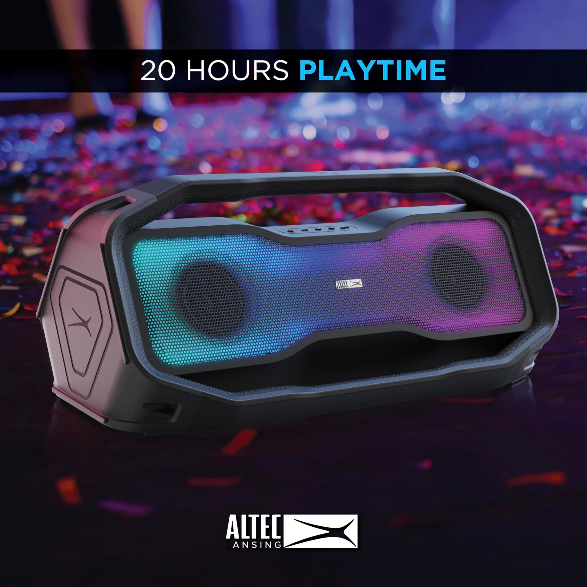 Altec Lansing Rockbox XL 2.0 Altavoces inalámbricos Bluetooth portátiles con Luces LED, IP67 Impermeables y duraderos para Exteriores, batería de 20 Horas con Control de aplicación