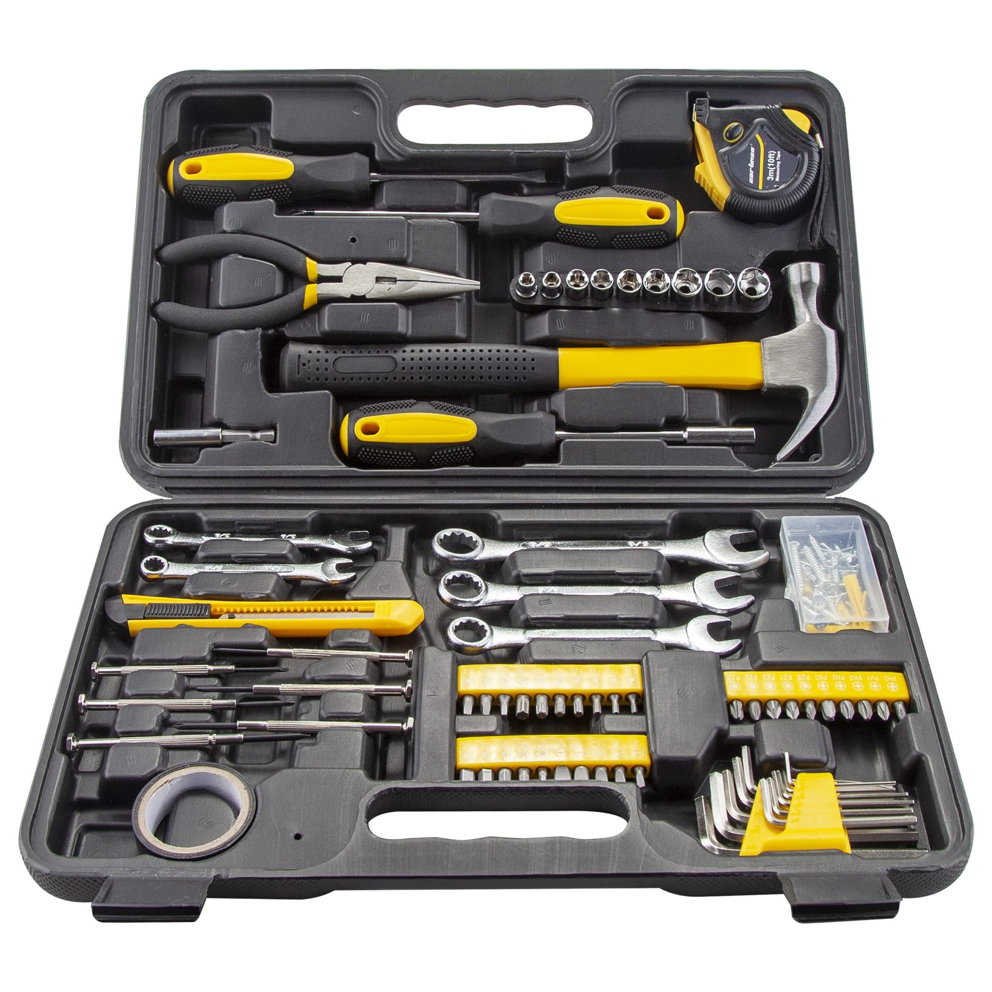 Cartman Juego de Herramientas de 148 Piezas Kit de Herramientas manuales para el hogar con Caja de Herramientas de plástico Amarillo