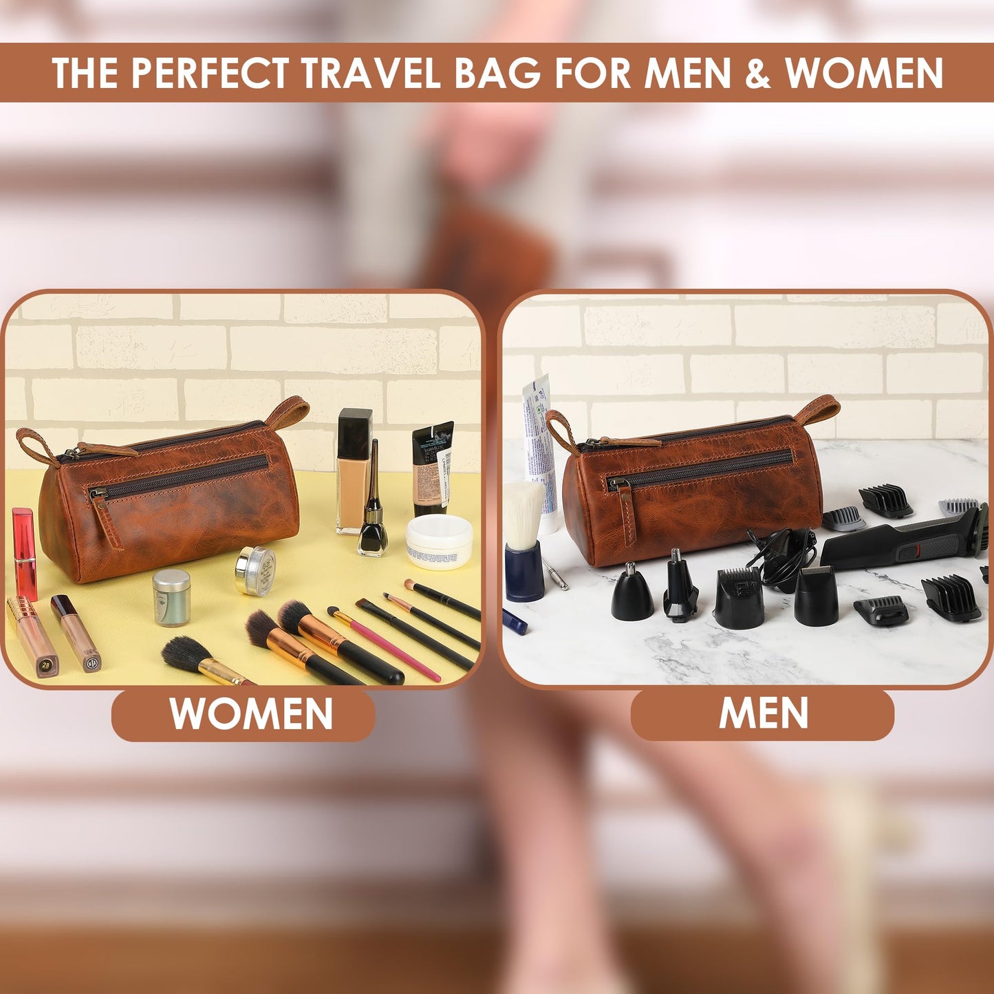 TheAntiq - Bolsa de maquillaje de piel bronceada (8 x 3.5 x 3 pulgadas) - Estuche pequeño para cosméticos para bolso, estuche de maquillaje multiusos con cremallera para viajes o regalo, organizador