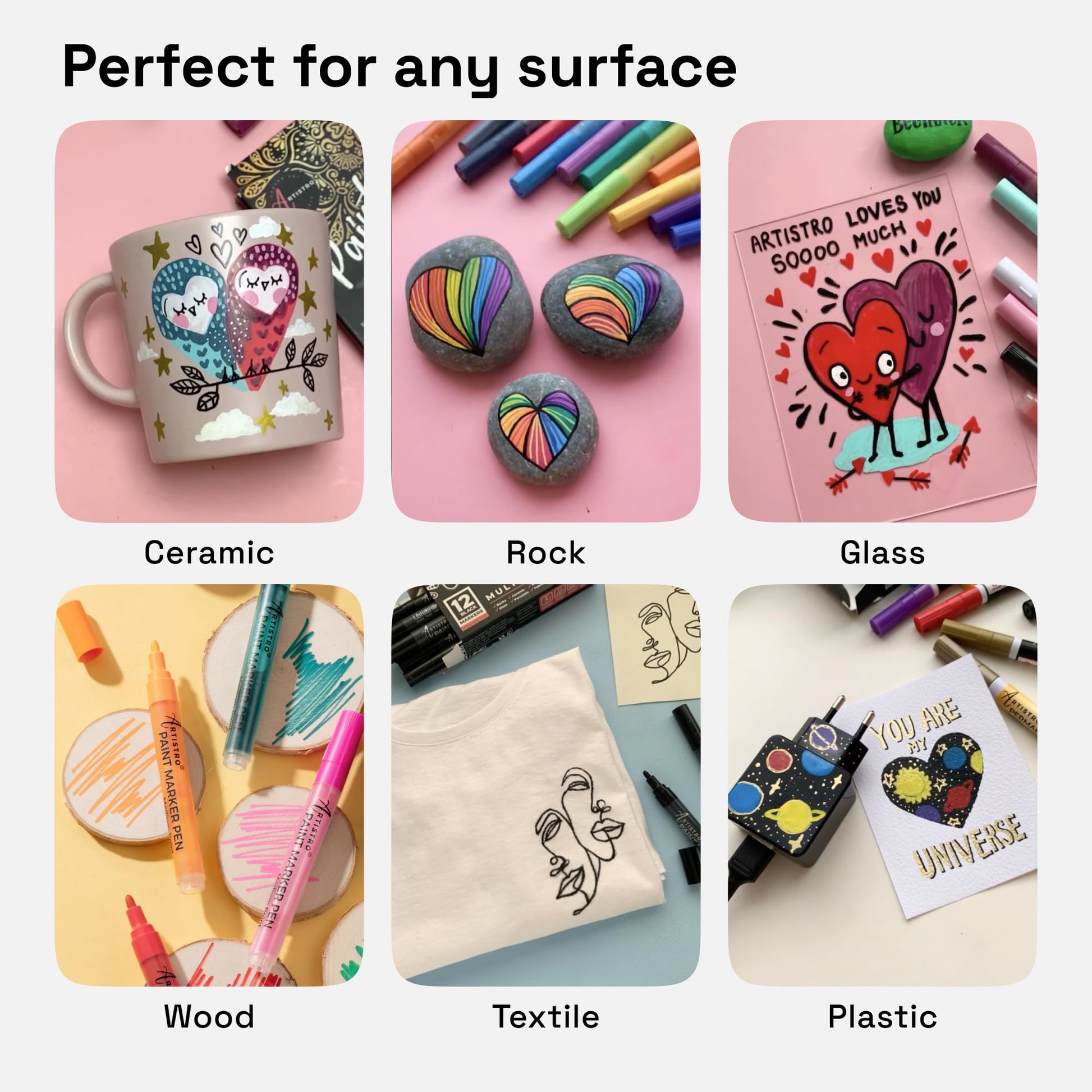 ARTISTRO - Bolígrafos metálicos para pintura de roca, piedra, cerámica, vidrio, madera, tela, guijarros, diarios de álbumes de recortes, álbumes de fotos, tarjetas Juego de 12 marcadores de pintura