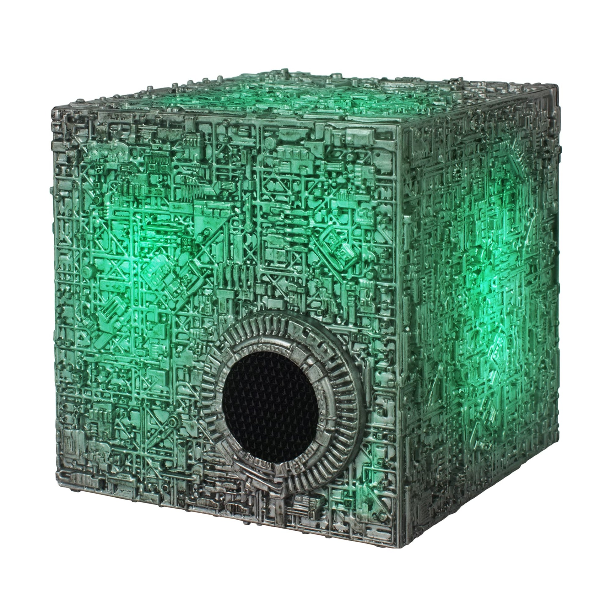 Star Trek Borg Cube - Altavoz Bluetooth con iluminación verde, efectos de sonido y citas Borg - Memorabilia, regalos, Gadgets, coleccionables para fans de Star Trek