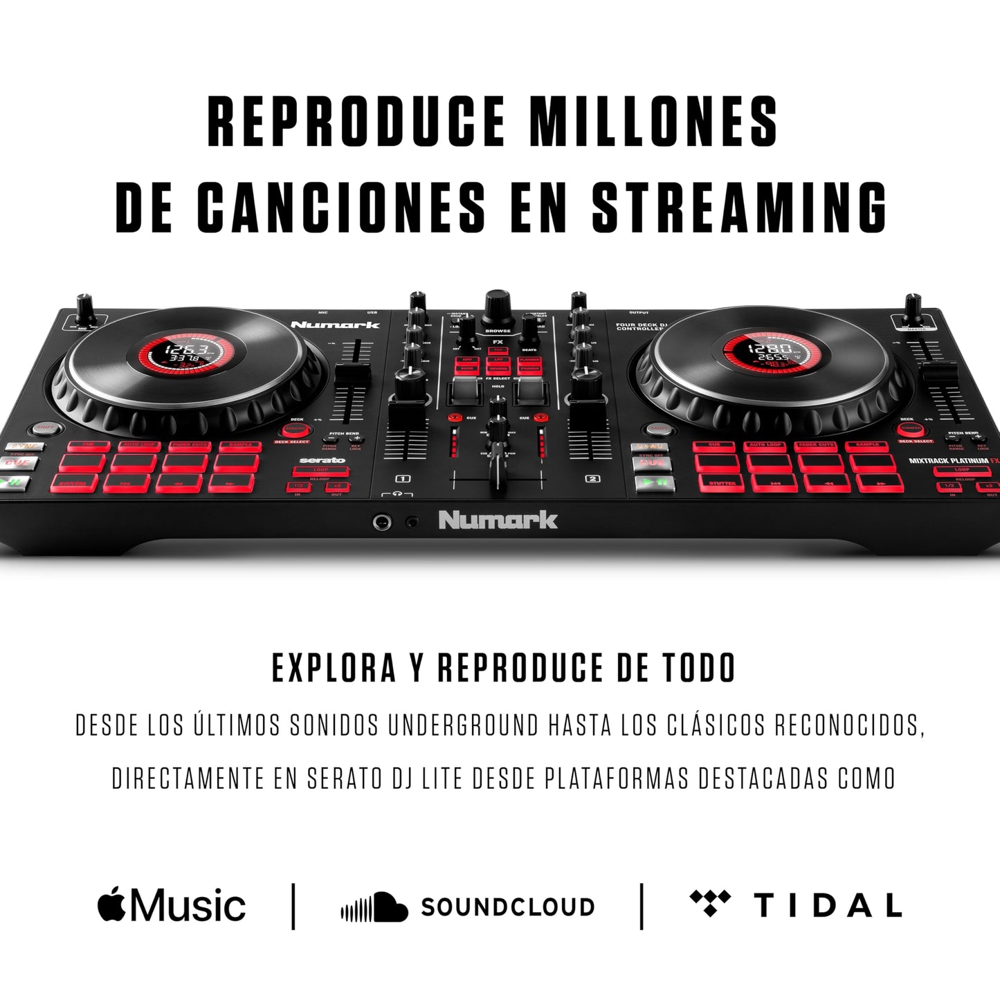 Controlador DJ Numark Mixtrack Platinum FX Plata con Interfaz de Audio y Efectos para Serato
