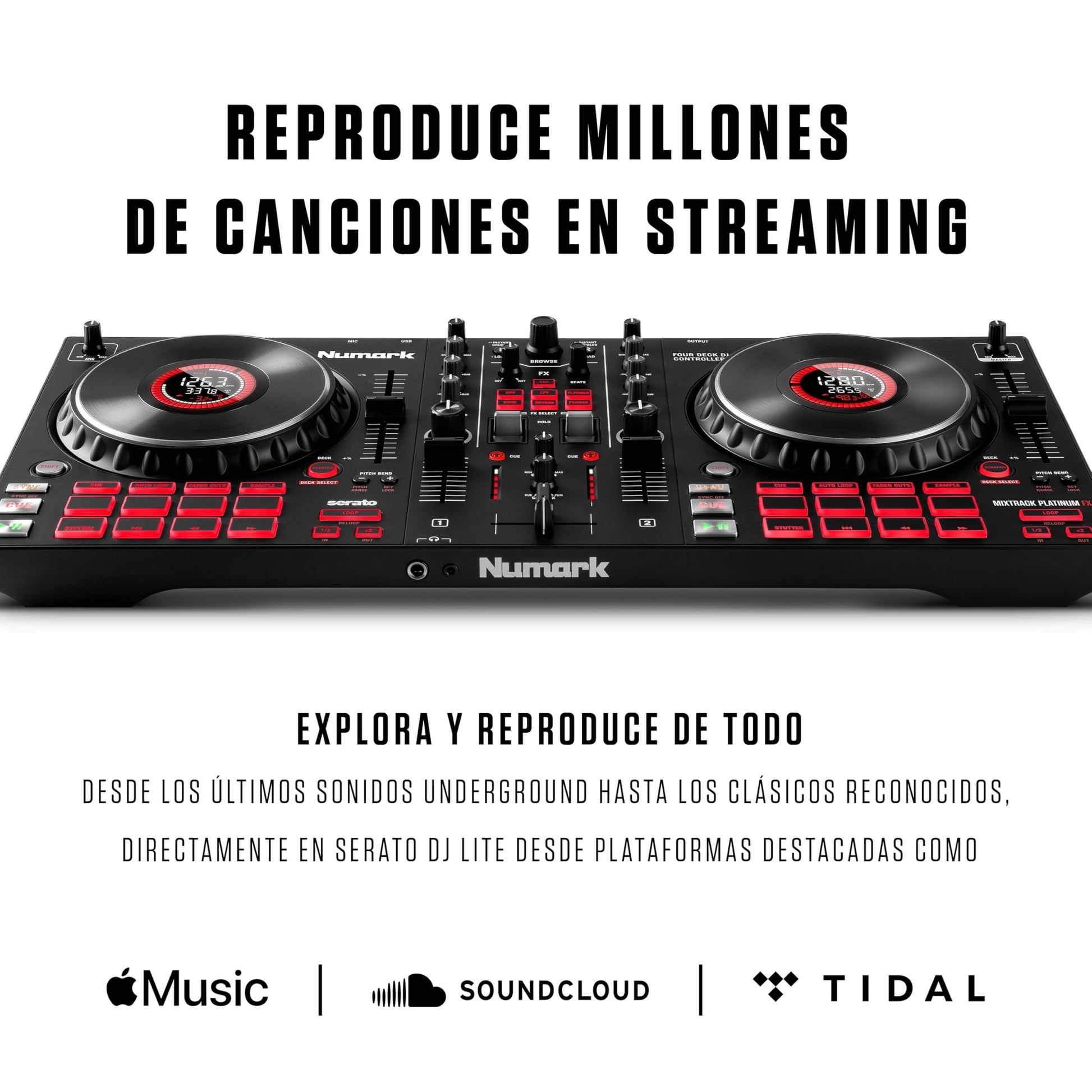 Controlador DJ Numark Mixtrack Platinum FX Plata con Interfaz de Audio y Efectos para Serato