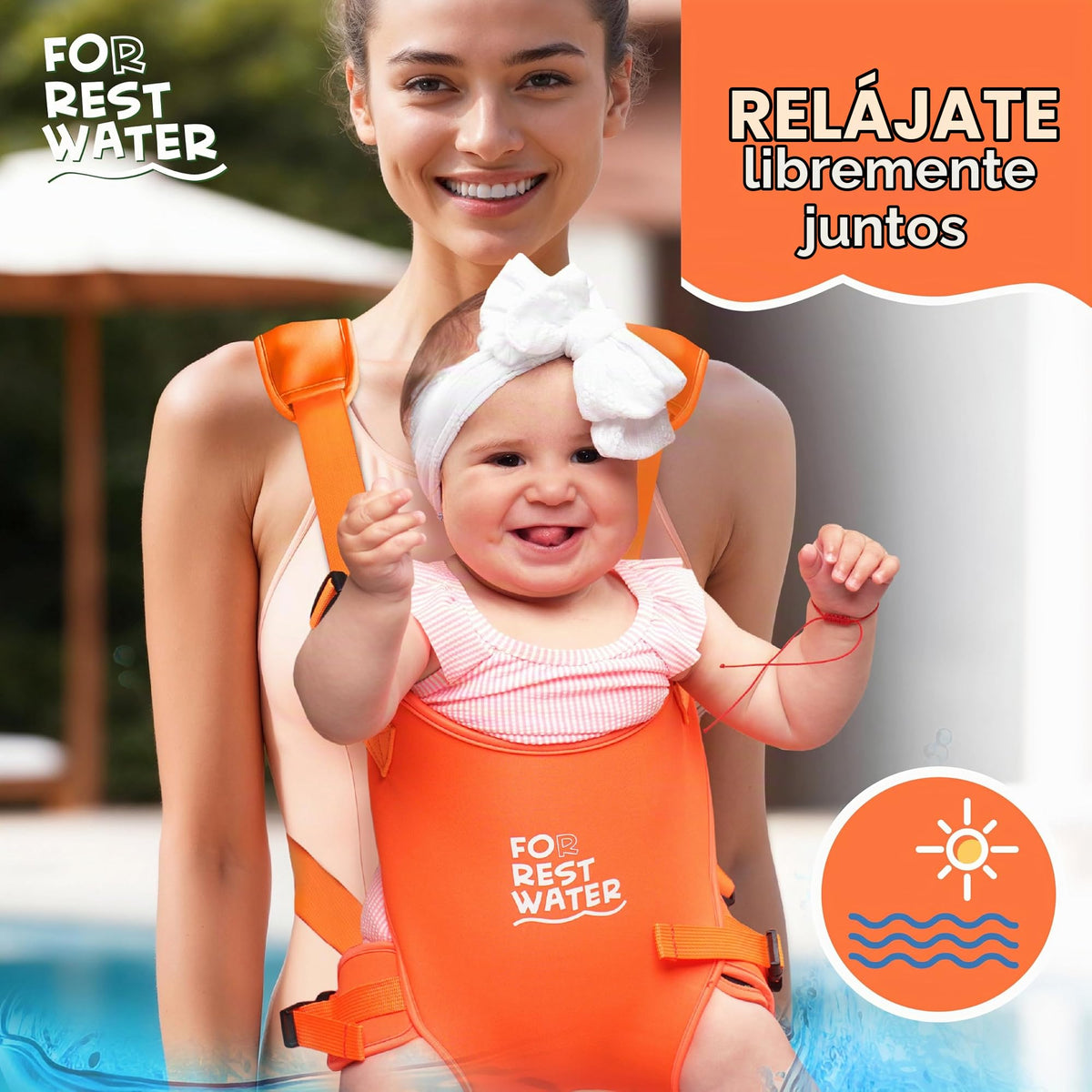 Portabebés para agua de descanso – Eslinga ergonómica de neopreno de alta calidad para diversión en agua y tierra cálida y segura (4-24 meses) – Arnés ajustable para bebés y niños pequeños (Orange)