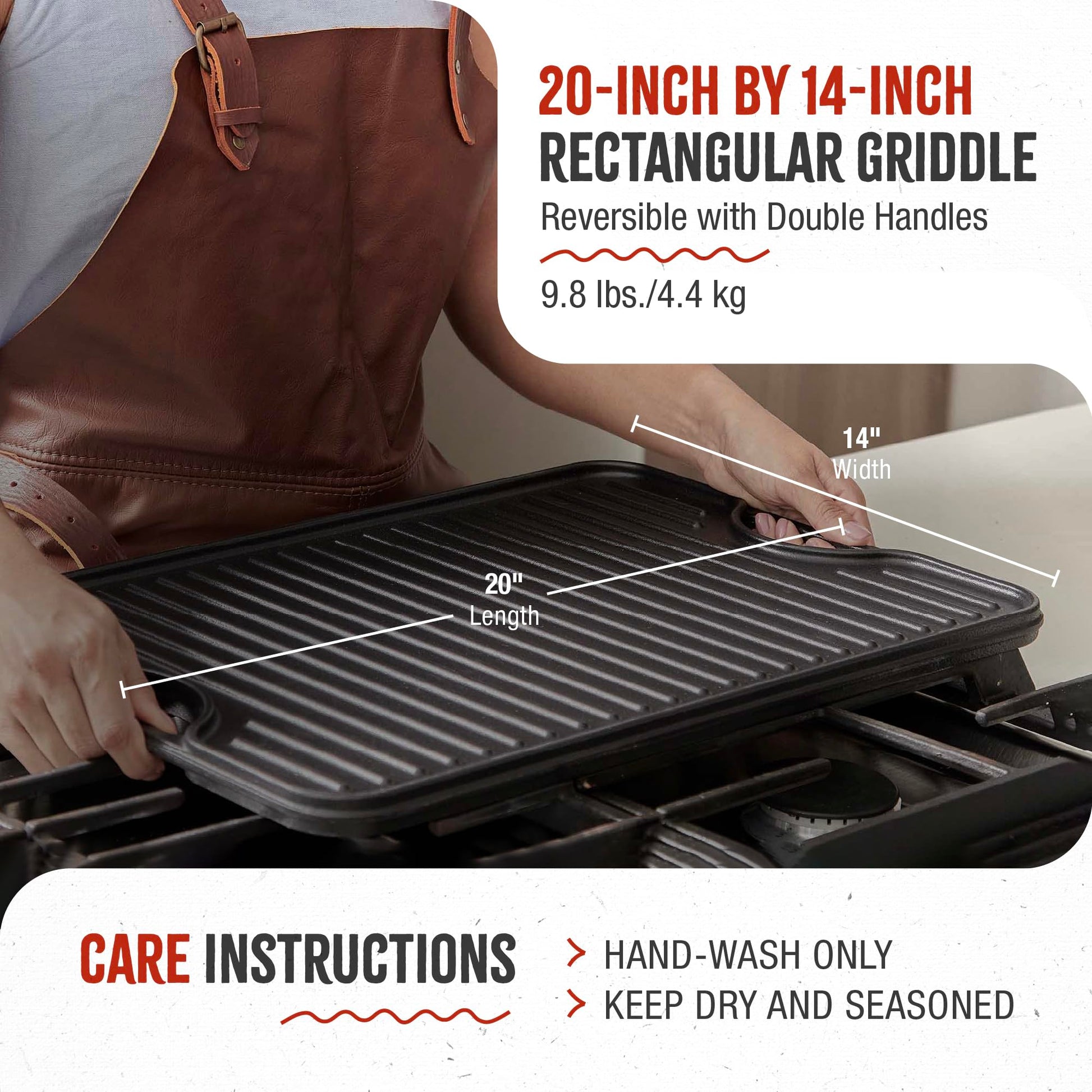 Plancha Rectangular de Hierro Fundido Victoria Negro Sazonada con Aceite de Linaza Kosher 51 x 35 cm para dos Quemadores