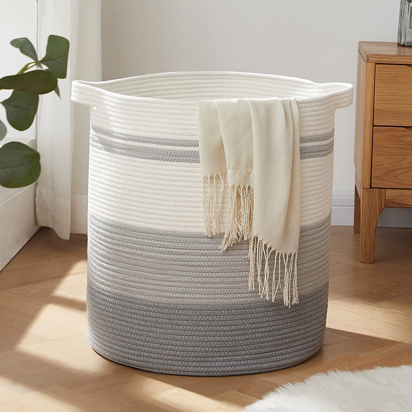 OIAHOMY - Cesta de lavandería de 80 litros con asas, cesta decorativa para sala de estar, cesta de almacenamiento tejida para contenedor de juguetes, almohadas, mantas, ropa, 20 x 18 pulgadas, gris