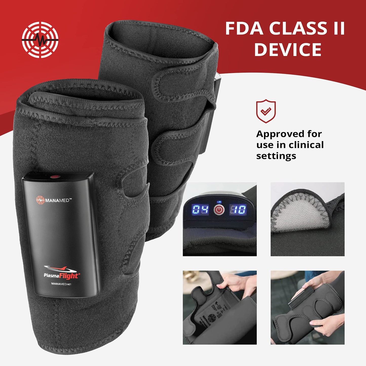 ManaMed PlasmaFlight - Masajeador de músculo y piernas para alivio del dolor y circulación | Amasamiento de aire aprobado para masaje de piernas envoltura de compresión | Máquina profesional portátil SCD para piernas con 2 modos