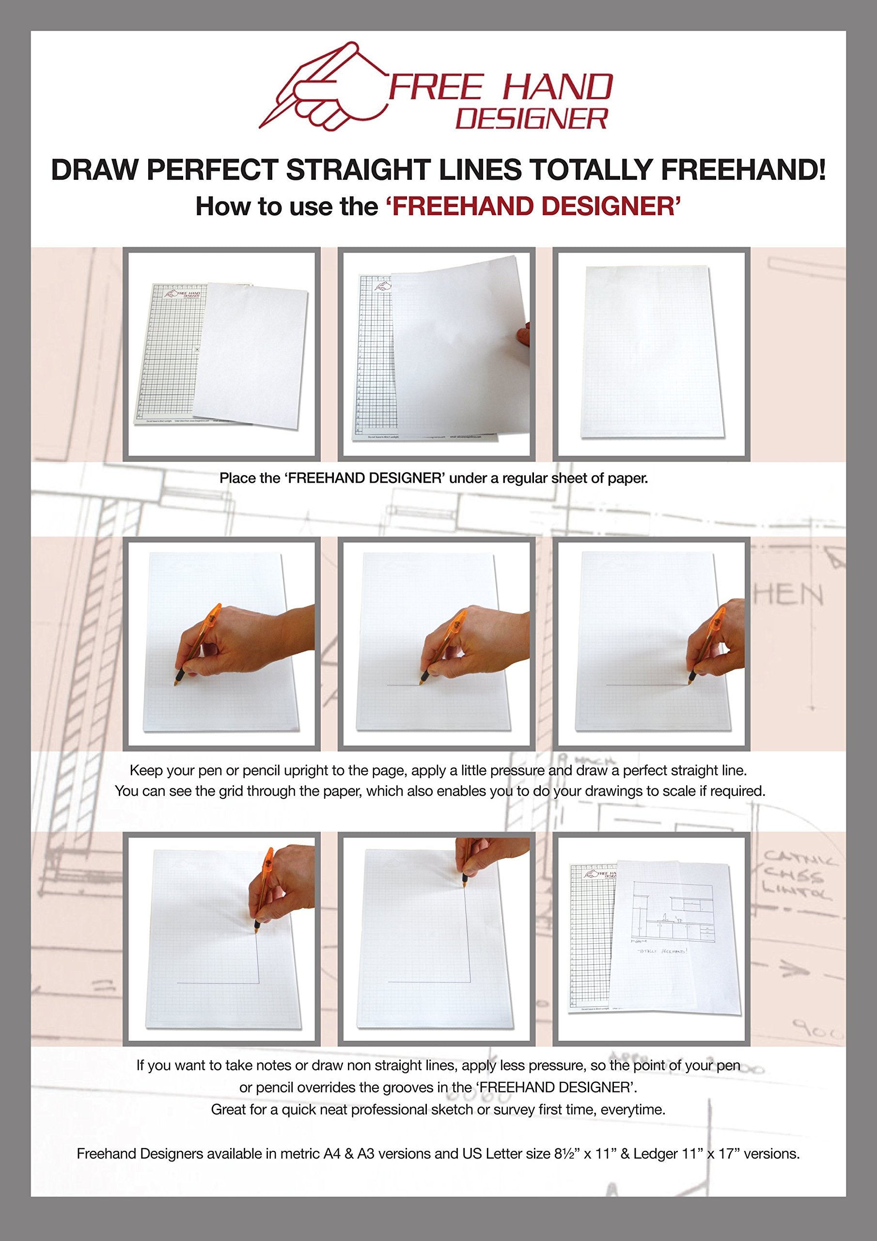 Freehand Designer - 1 x Lettersize Hoja de cuadrícula, 1 x Lettersize Hoja del transportador