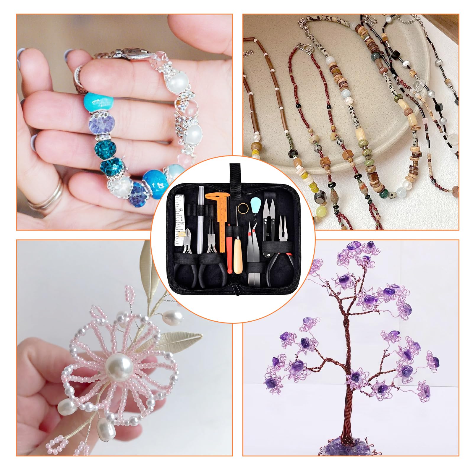 Juego de Alicates de Joyería para Hacer Joyas, Kit de Pinzas para Bisuteria Herramientas Con Bolso Portátil con Cremallera