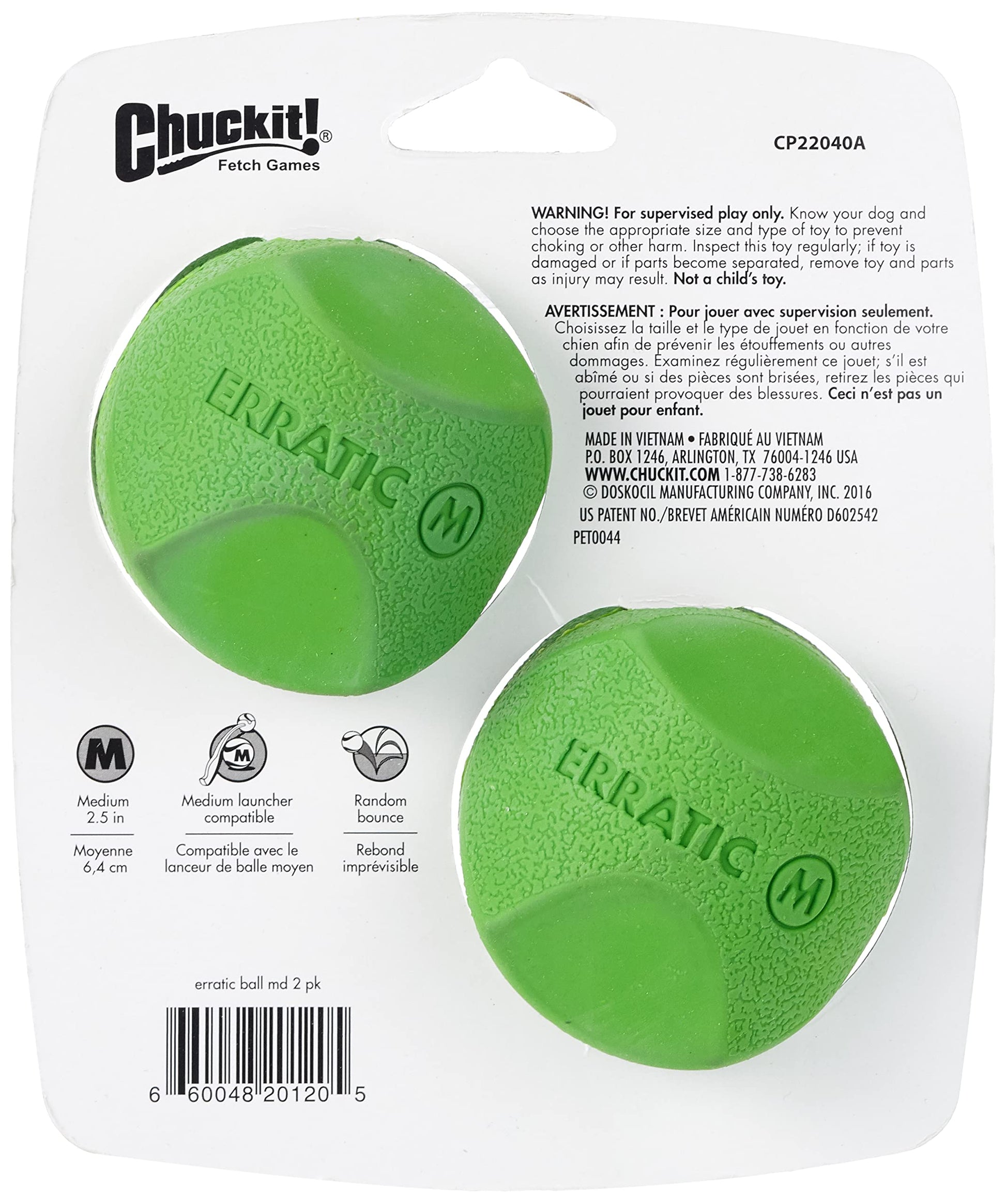 Chuckit! Bola Errática, Verde, Medium, 2-1/2 Inch, 2-Pack