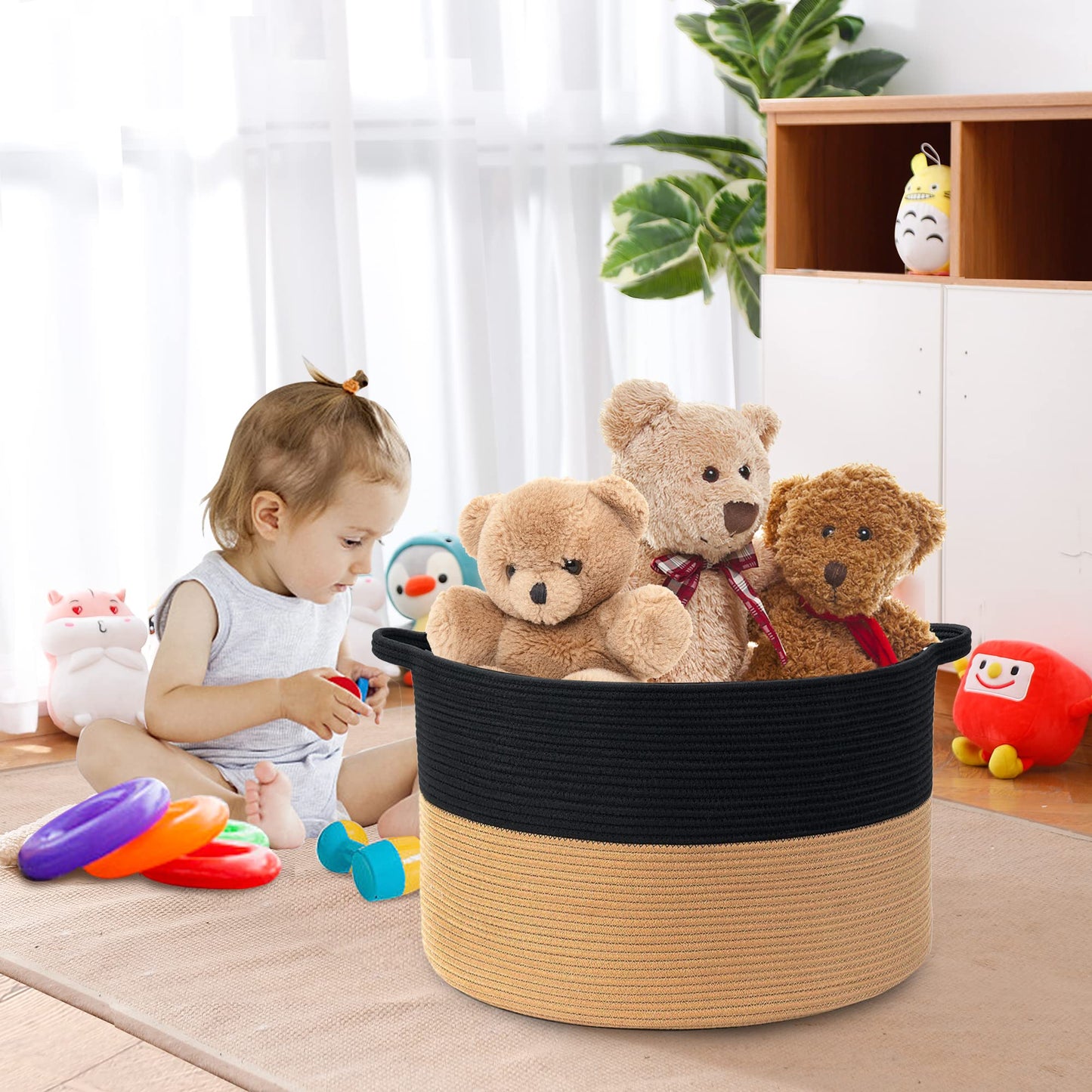 MEGASKET Cesta de Almacenamiento Extra Grande, 55.9 cm X 35.6 cm Cesta de Almacenamiento para Mantas para Sala de Estar, Caja de Juguete Decorativa para Niños y Perros, Grandes Cestas Tejidas de