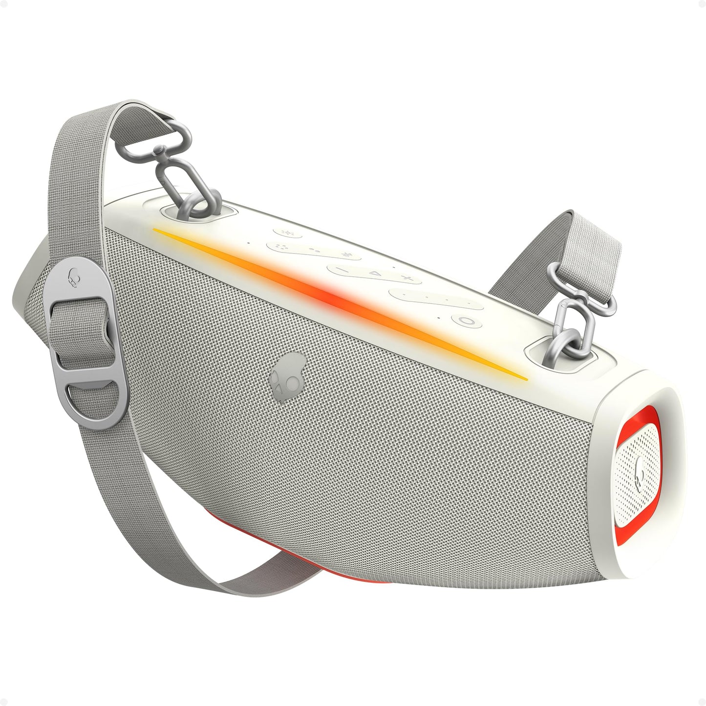 Skullcandy Barrel Mini altavoz inalámbrico Boombox, Bluetooth 5.3, impermeable IPX7, batería de 12 horas, luces LED, multienlace, altavoz portátil para exteriores con verdadero estéreo inalámbrico