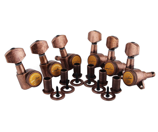 Guyker - Afinadores de bloqueo para guitarra (6 para derecha) - 1:18 - Clavijas de afinación de cuerda de bloqueo para guitarra eléctrica ST TL SG LP Style eléctrica, folk o acústica, bronce antiguo