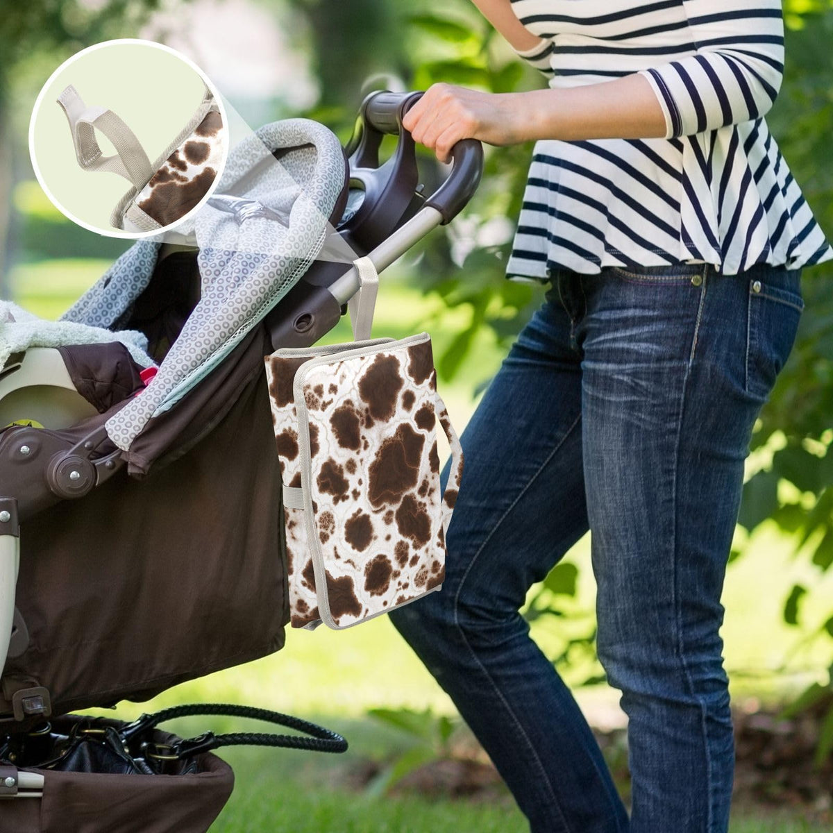 GOODOLD - Cambiador portátil para bebé - Cambiador de pañales de viaje de vaca negra impermeable con almohada incorporada, regalos de baby shower