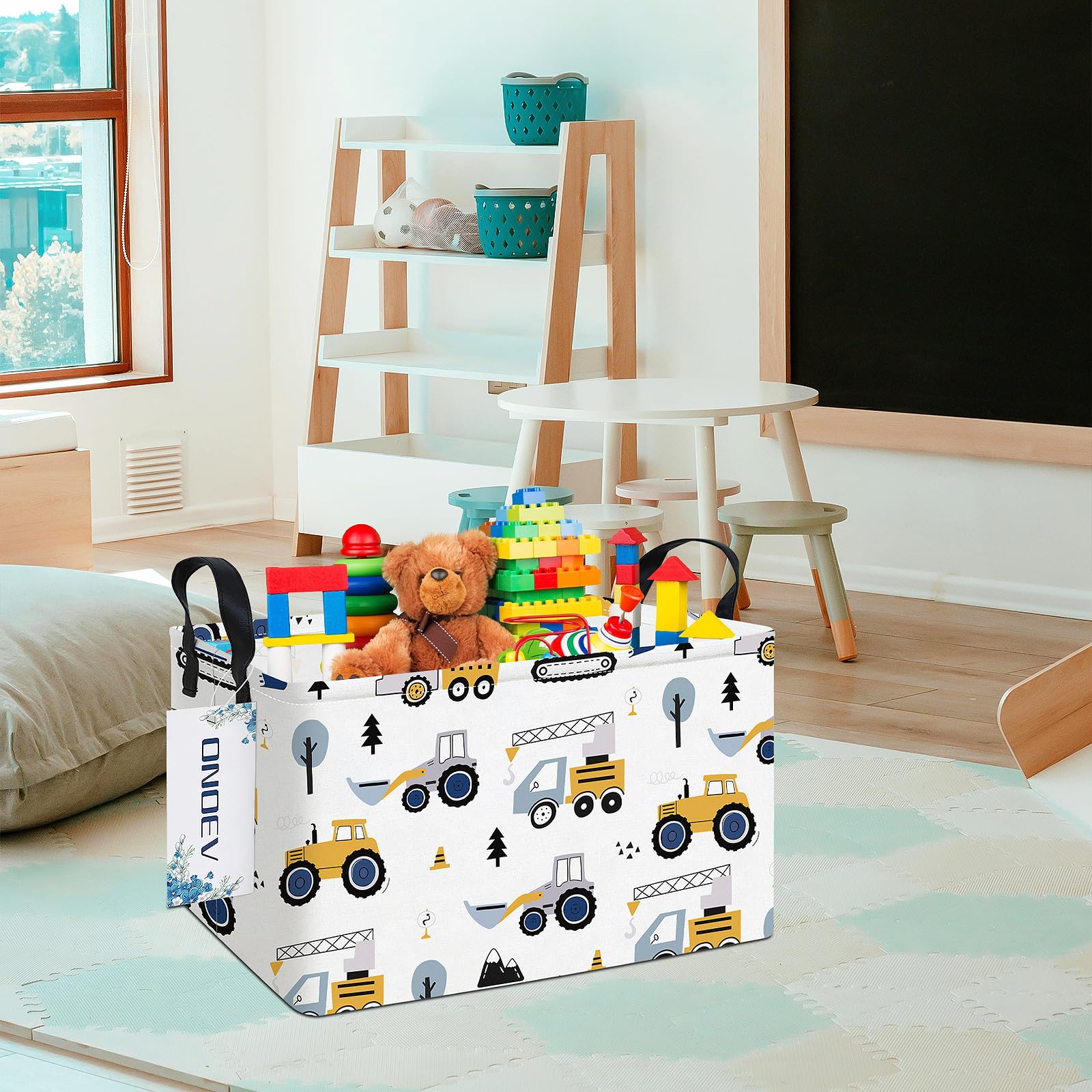 ONOEV Cesta Rectangular para la Ropa Sucia de niños, Organizador de Juguetes, Cesta de Regalo, Excavadora para vehículos forestales, decoración de habitación (Excavadora)
