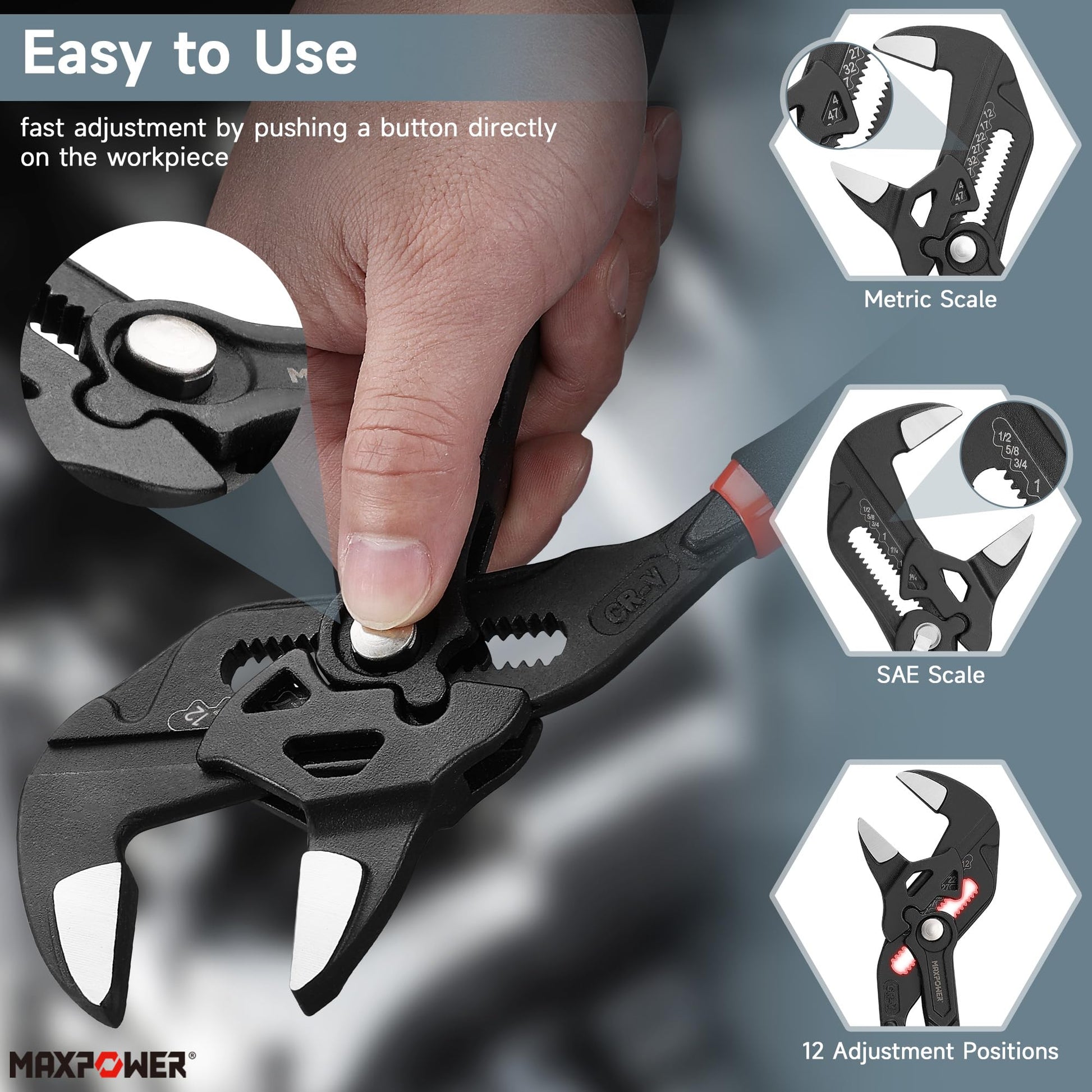 MAXPOWER - Llave de alicates de 2 piezas, 7 pulgadas, 10 pulgadas