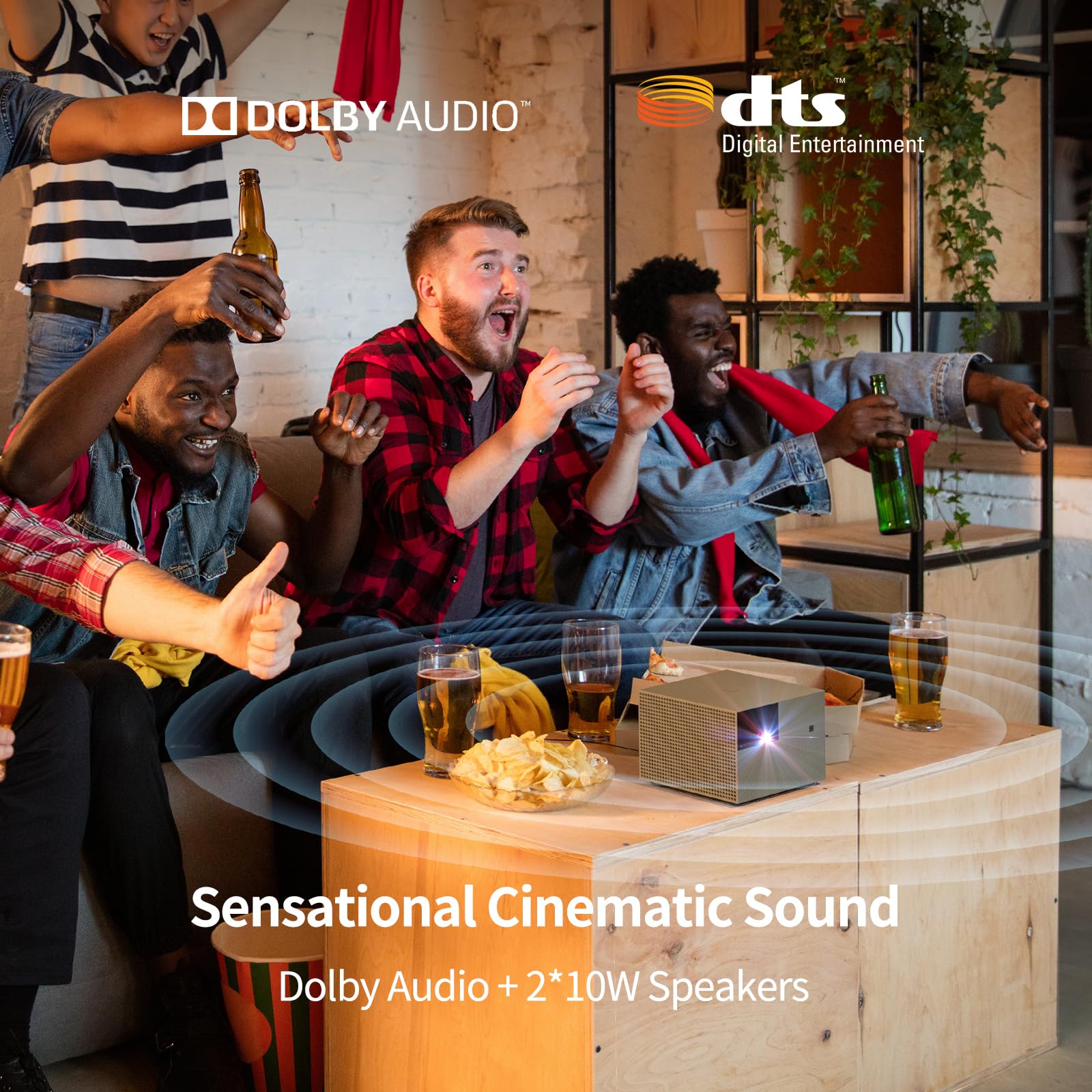 Proyector de Películas WEMAX Vogue Pro 1080p 1600 Lúmenes HDR10 con WiFi y Bluetooth, Dolby Audio DTS-HD, Compatible con Video 4K y Proyección Lateral