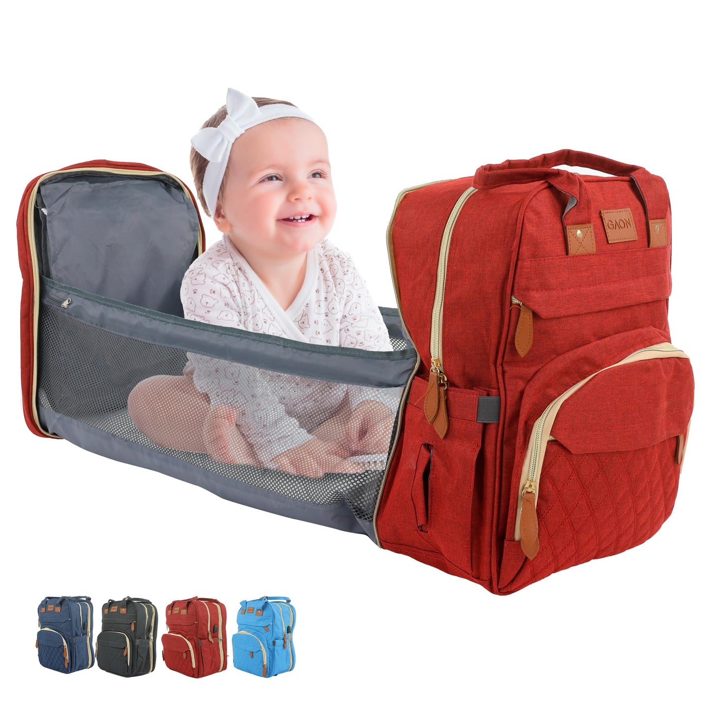 Mochila Pañalera Multifuncional de Gran Capacidad para Bebe | Cuna Convertible Impermeable con Cambiador Plegable … (Rojo.)-#11001000141301010502#