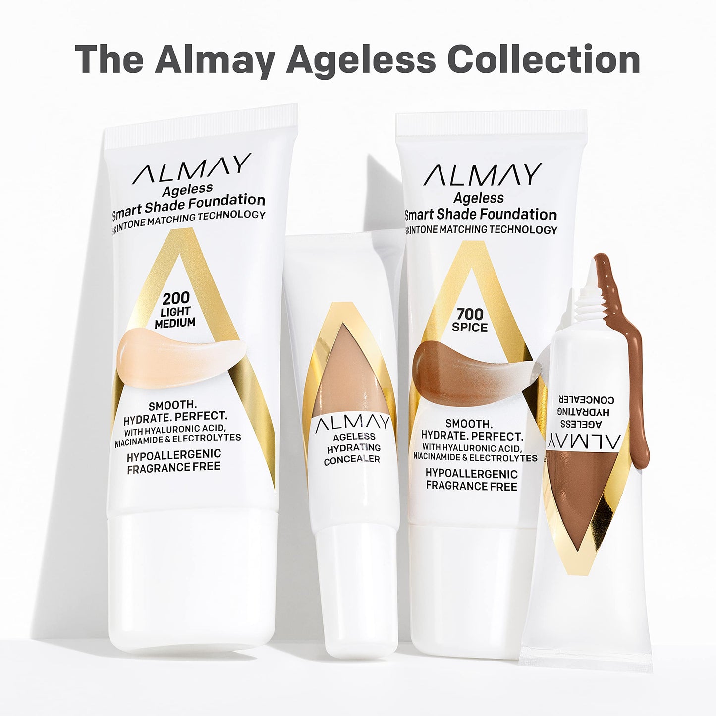 Base de maquillaje antienvejecimiento Almay Smart Shade Ageless con ácido hialurónico, niacinamida y vitaminas C y E - Tono 300 Medium - 1 oz - Hipoalergénica y sin fragancia - Ideal para pieles maduras - ¡Compra online ahora!