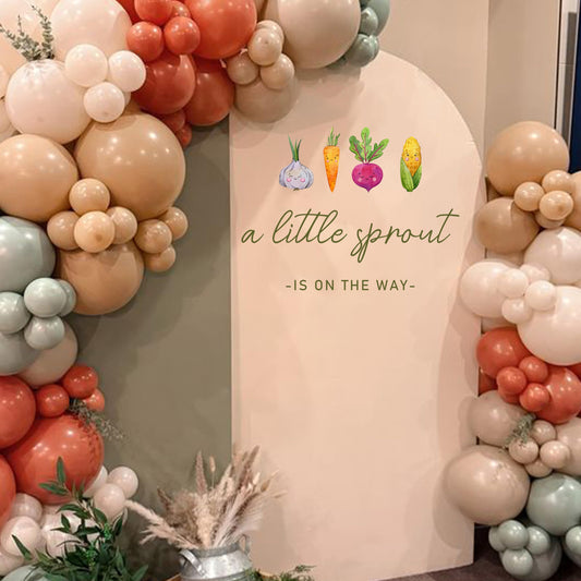 KIETKIE - Calcomanía de pared para baby shower de Little Sprout – ilustraciones vegetales de granja y escritura rústica, telón de fondo de baby shower neutro para cosecha de otoño y fiestas temáticas