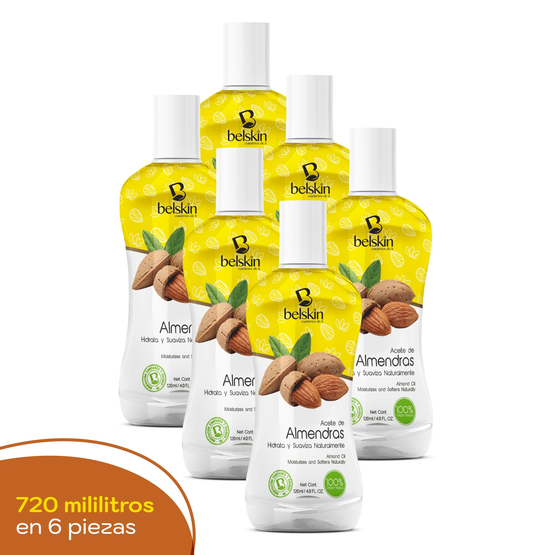 Belskin | 6 Pack Aceites Cosméticos de Almendra | Aceite Para uso Corporal – Piel, Cuerpo y Cabello | Aceite para Cabello - Aceite Facial - Aceite Corporal | Hidrata y Suaviza Naturalmente | Aporta Fuerza y Brillo a Uñas y Pestañas | Cabello más Brilloso