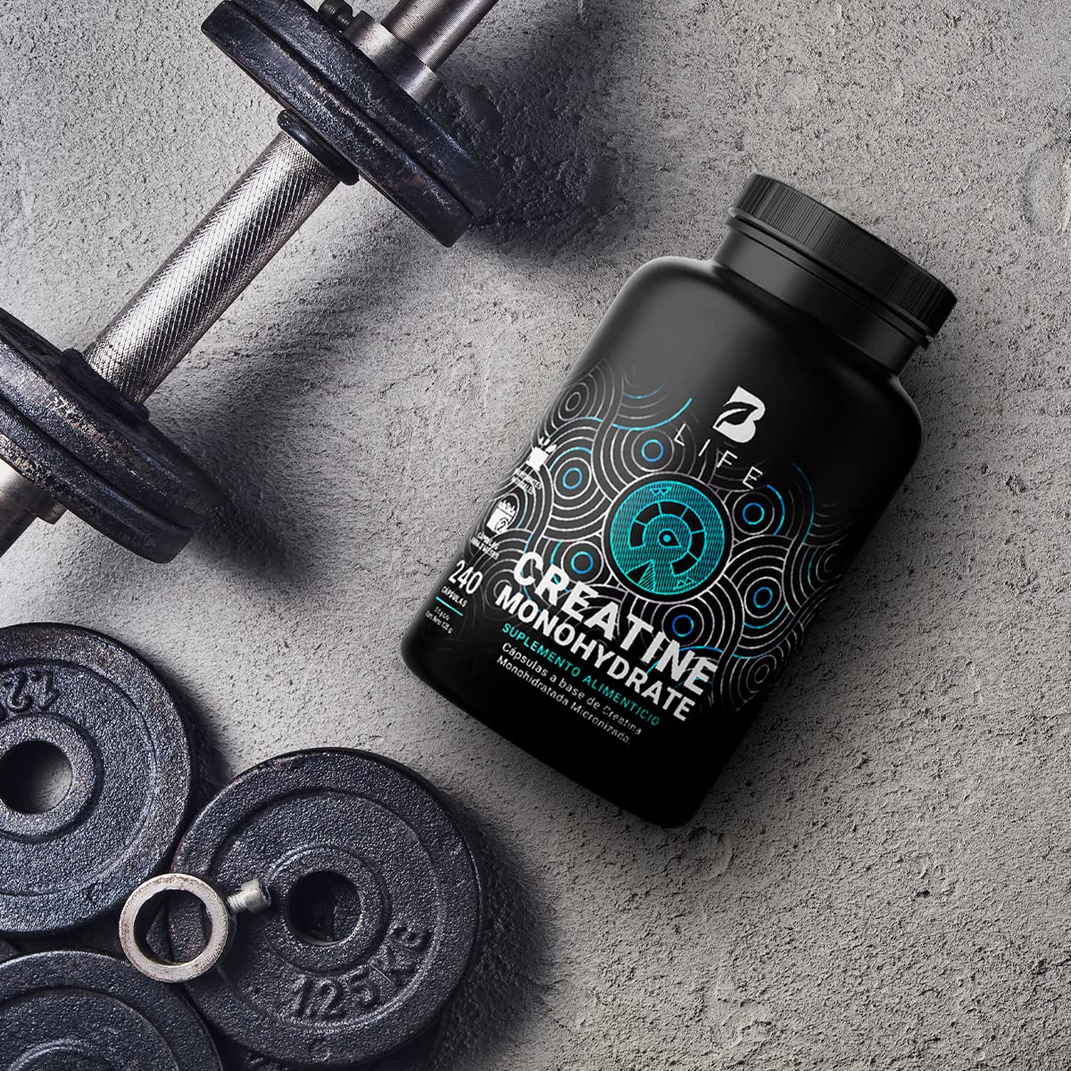 Creatina Monohidratada Micronizada. 240 Cápsulas. 120 Gramos. Alta Pureza Sin Sabor. Ingredientes naturales. Creatine Monohydrate B Life.