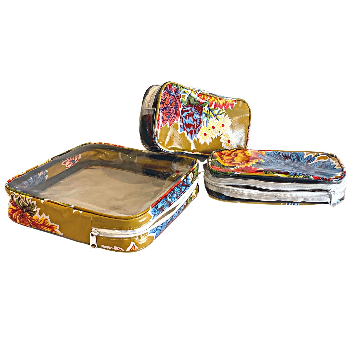 Alux - Bolsas de maquillaje de viaje de 3 piezas, impermeables, multicolores, bolsas de maquillaje grandes y medianas, para viajes y cosméticos, bolsa de maquillaje pequeña, Crysanthemums Gold