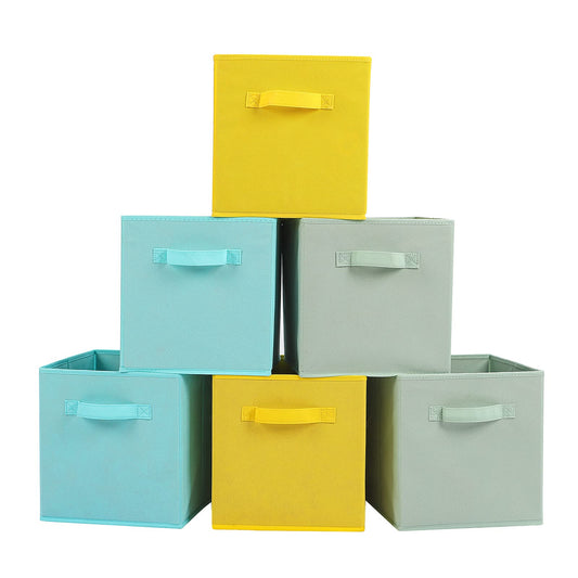 Cubos de tela para almacenamiento de 13 x 13 x 13 pulgadas, paquete de 6, divertidos cubos de almacenamiento de colores con asas, los niños,cian, verde, amarillo