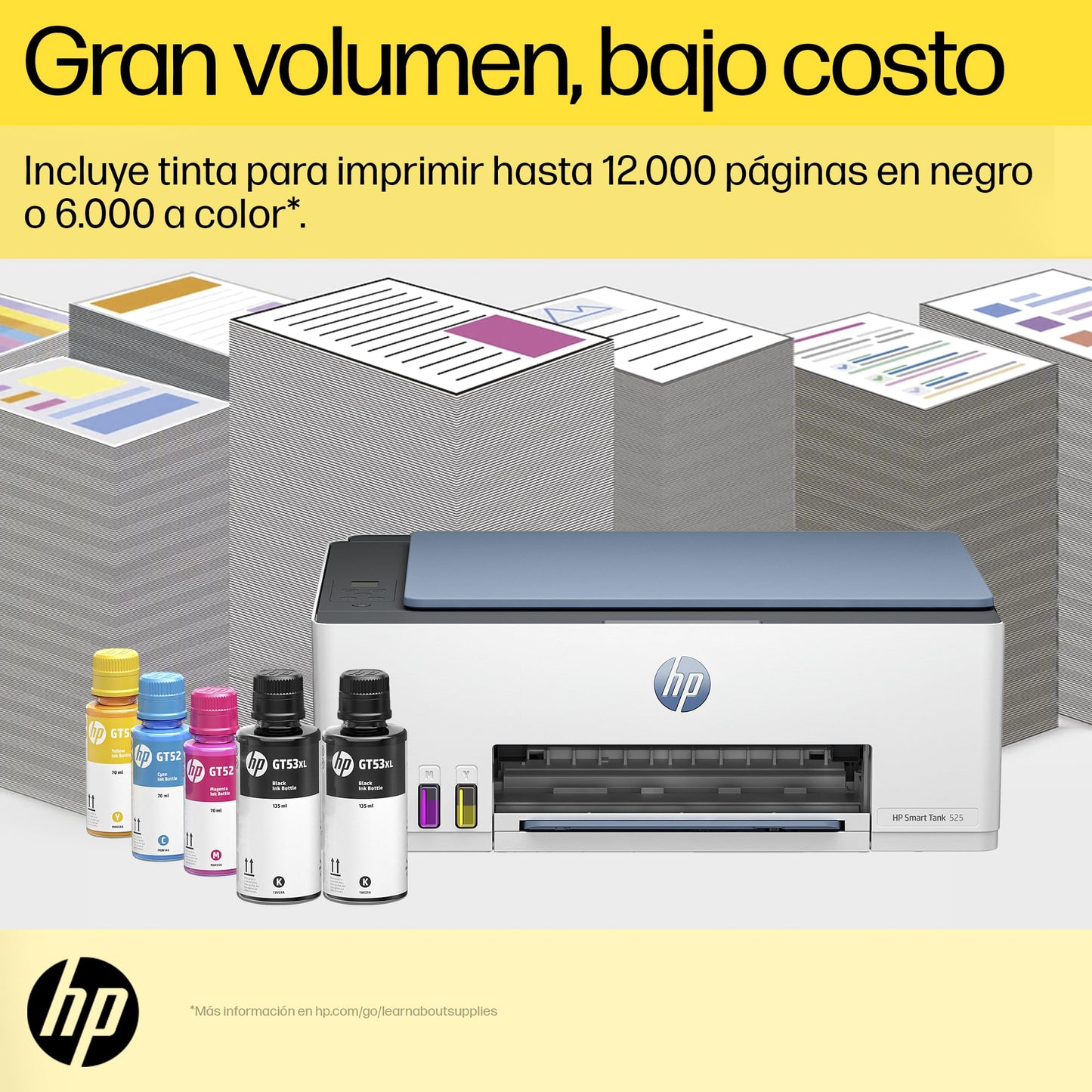 HP Impresora Multifuncional Smart Tank 525, Tinta Continua, Color, USB, Dúplex (Doble Cara) Manual, hasta 2 años de Garantía* (1F3W3A)