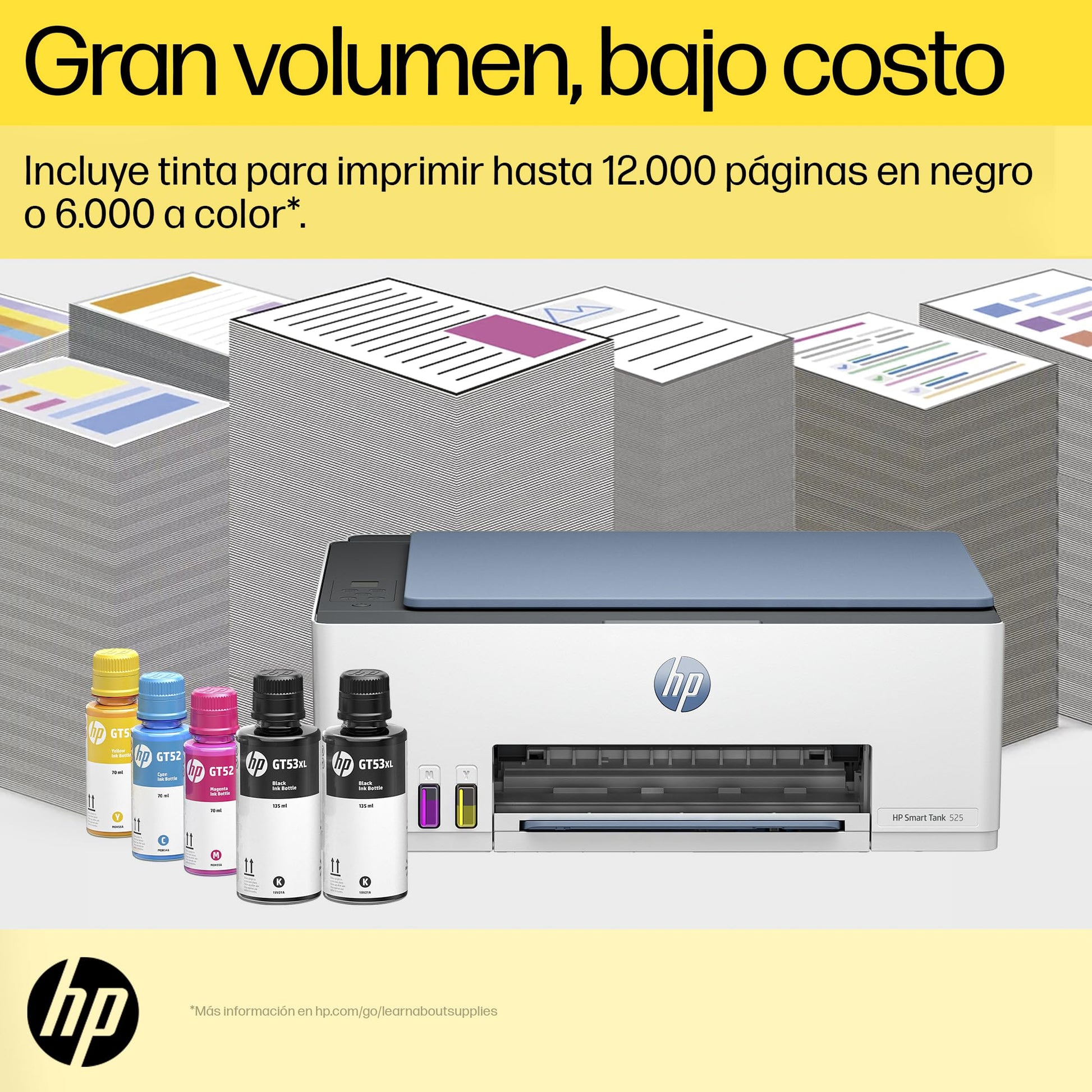HP Impresora Multifuncional Smart Tank 525, Tinta Continua, Color, USB, Dúplex (Doble Cara) Manual, hasta 2 años de Garantía* (1F3W3A)