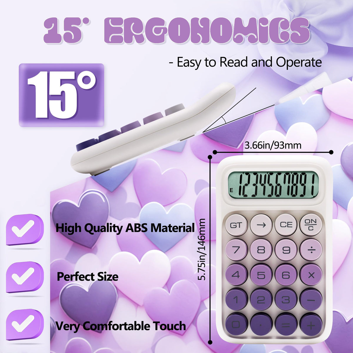 Calculadora Mecánica Exlliy Morada con Visualización LCD Grande y Botones Grandes